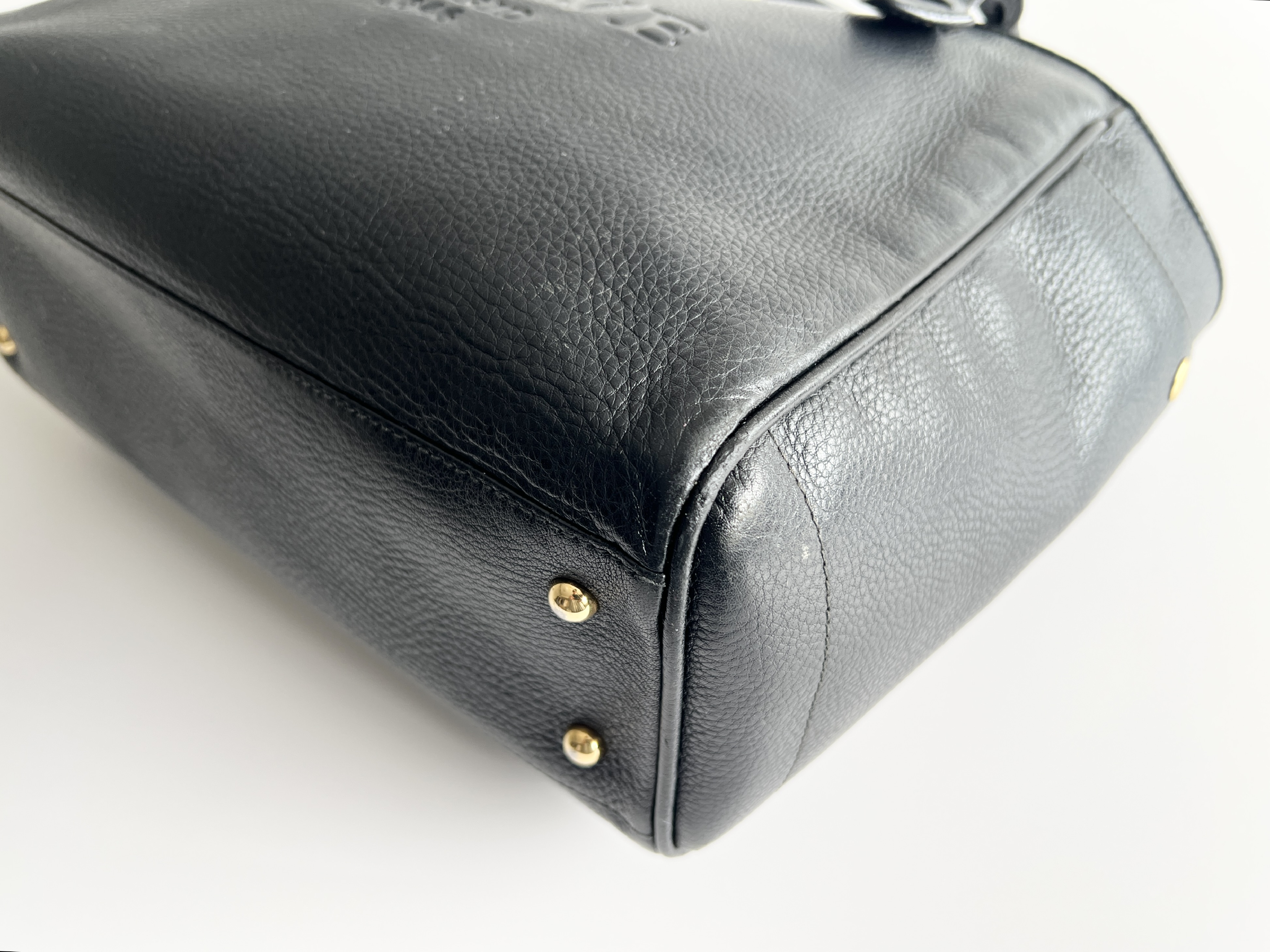 Heritage Embossed Logo Leather Handbag Tote Bag — view 13