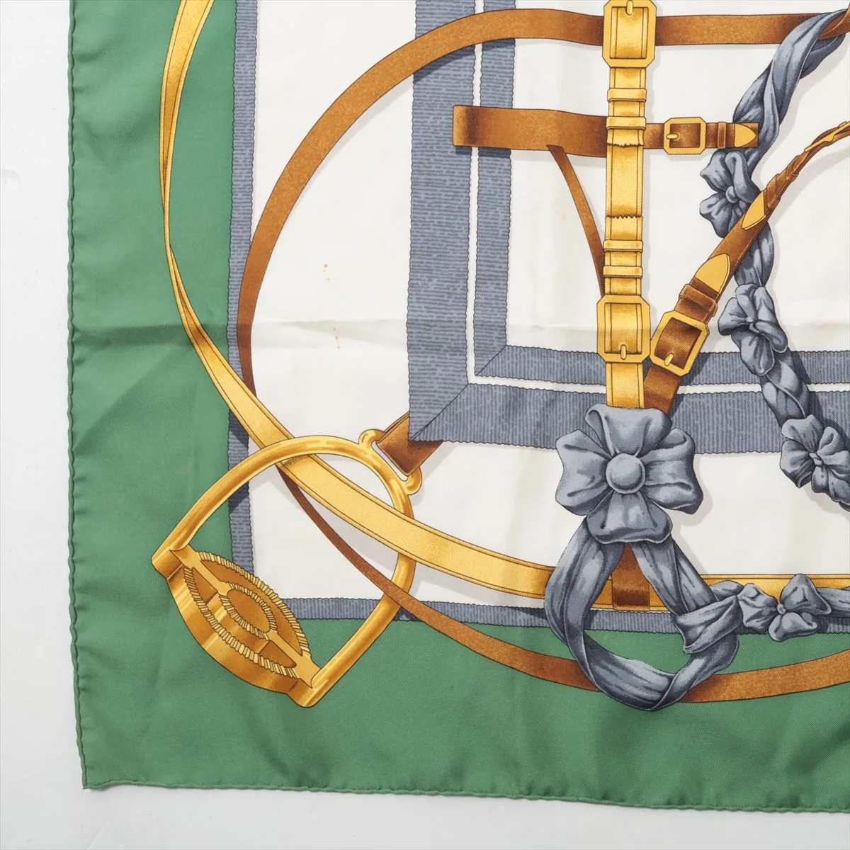 Carre 90 GRAND MANEGE (Grand Taming Technique) Scarf, Silk, Green. Shows wear, — view 5