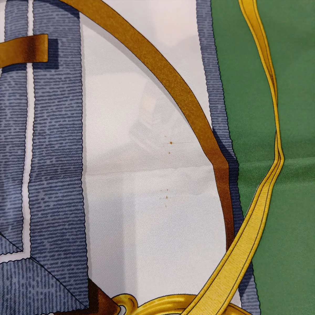Carre 90 GRAND MANEGE (Grand Taming Technique) Scarf, Silk, Green. Shows wear, — view 8