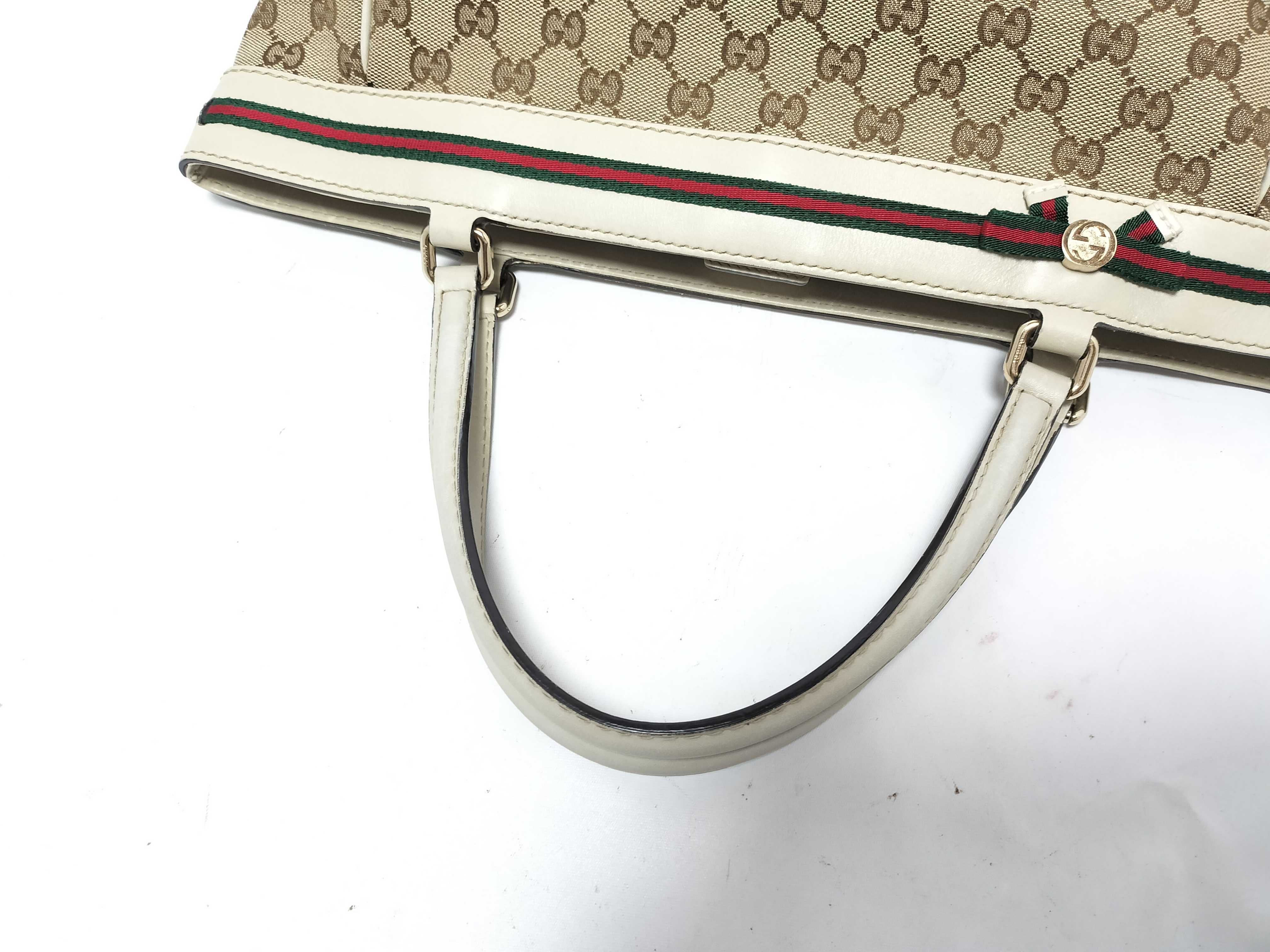 GG Canvas 257061 GG Canvas Sherry Line Tote Bag Beige White Tote Bag Handbag — view 3