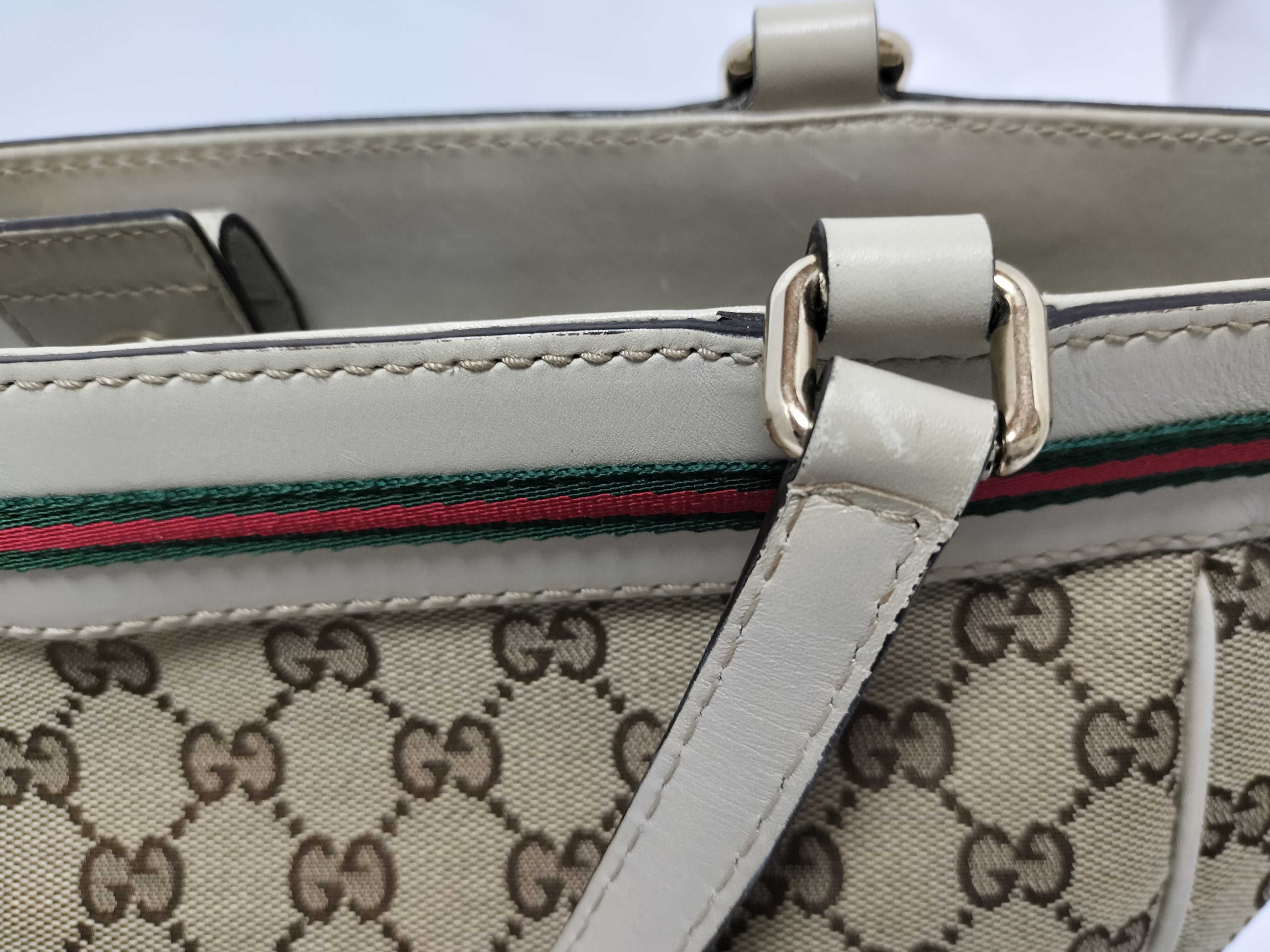 GG Canvas 257061 GG Canvas Sherry Line Tote Bag Beige White Tote Bag Handbag — view 5