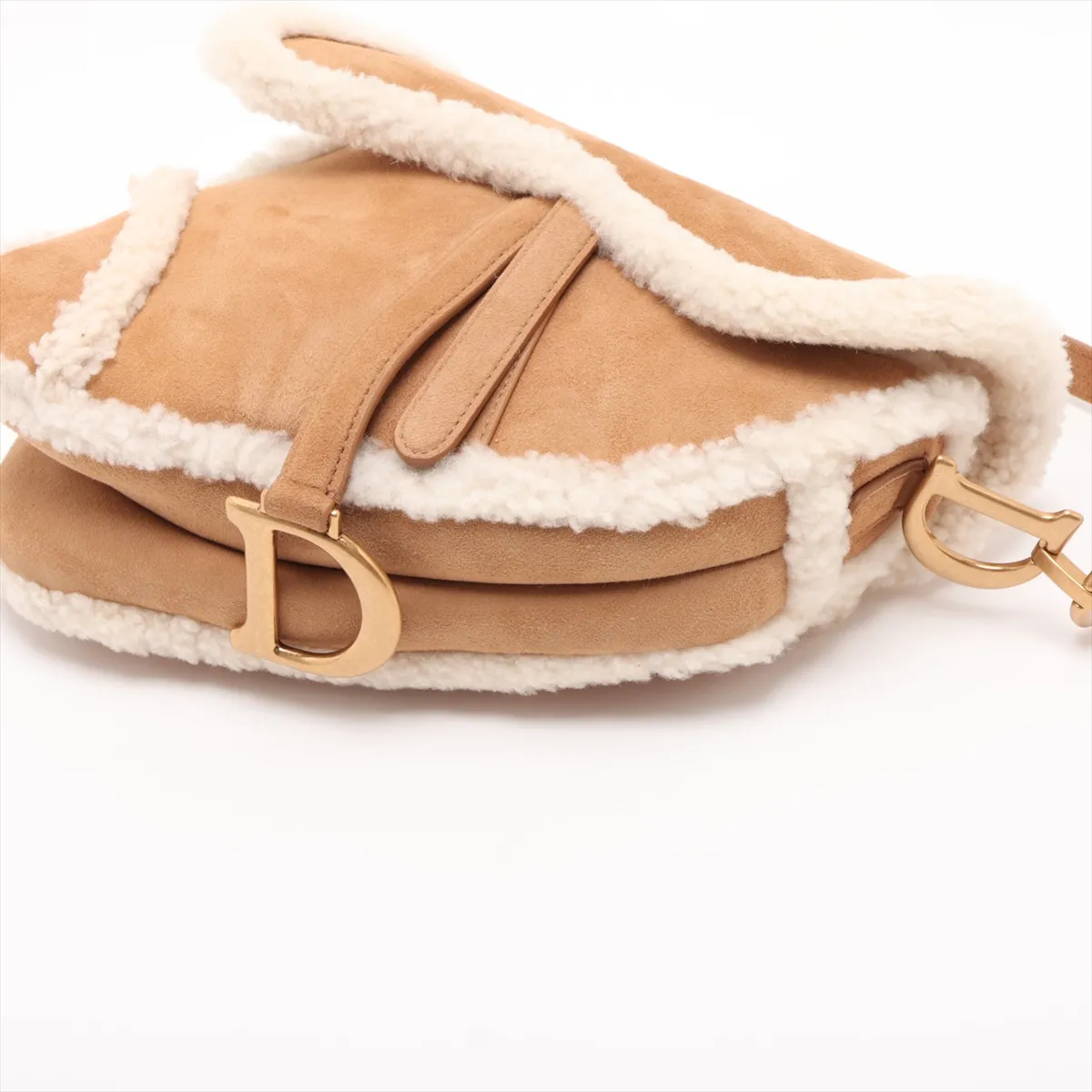 Saddle Bag, Shearling Handbag, Beige x White — view 3