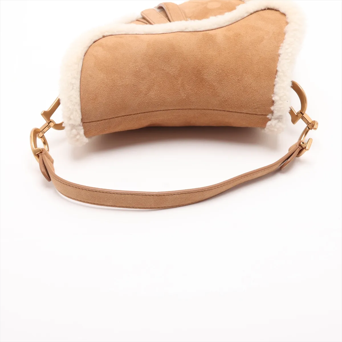 Saddle Bag, Shearling Handbag, Beige x White — view 5