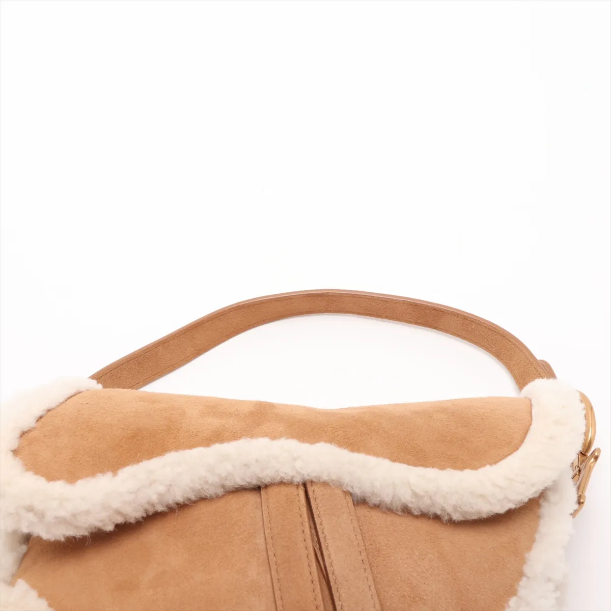 Saddle Bag, Shearling Handbag, Beige x White — view 6
