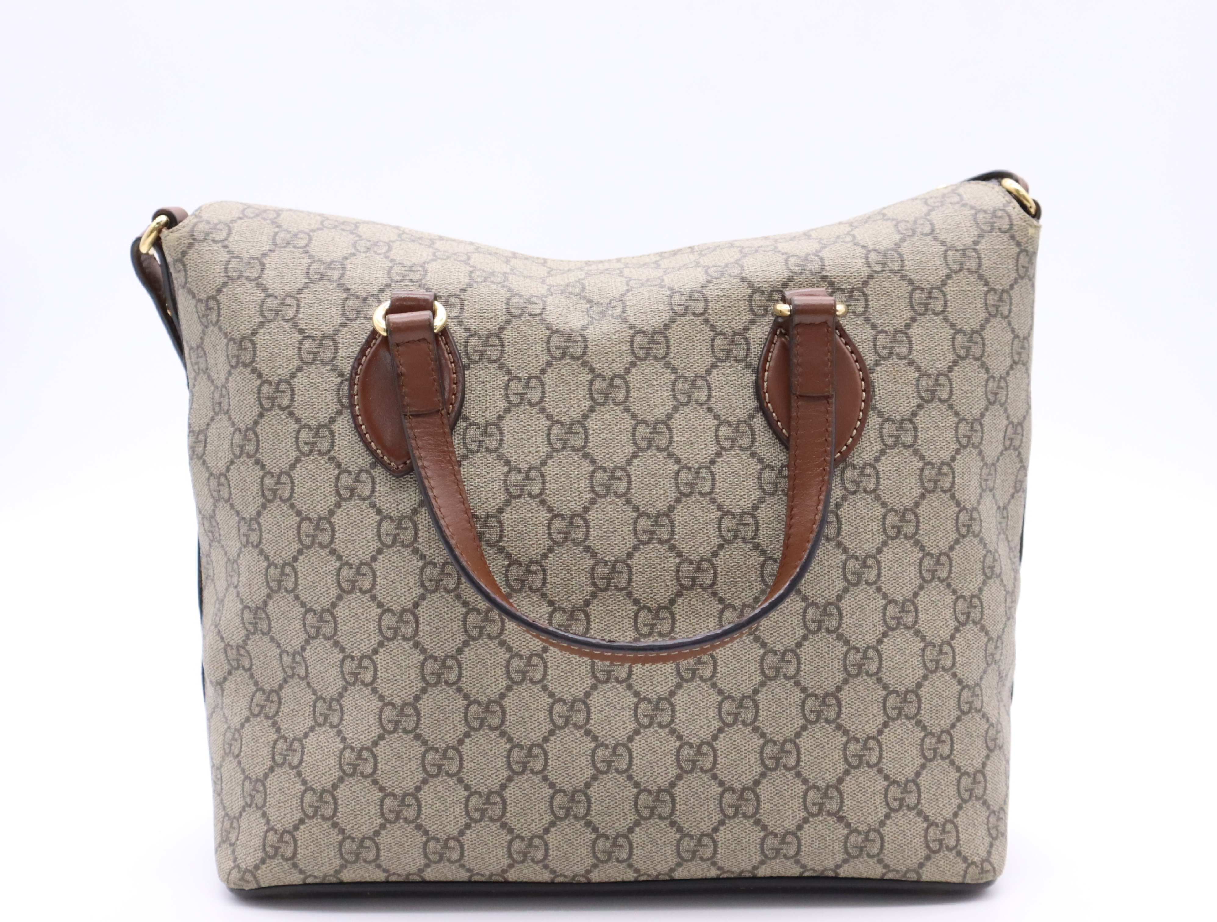 429147 Canvas/Leather GG Canvas 2-Way Handbag with Gold Hardware and Shoulder Strap — view 2