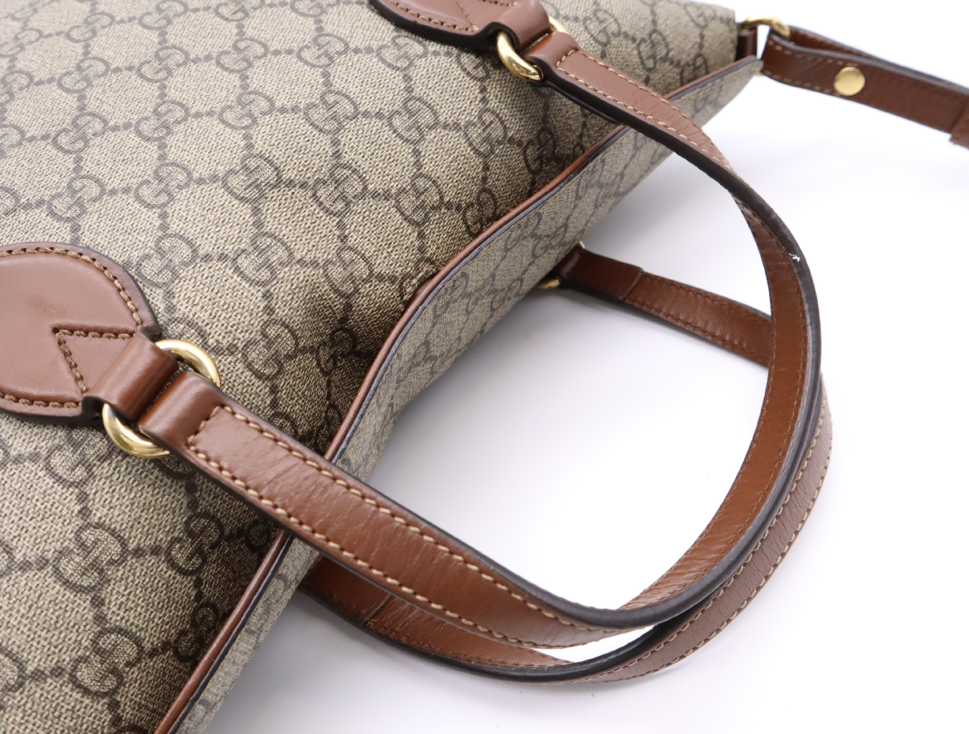429147 Canvas/Leather GG Canvas 2-Way Handbag with Gold Hardware and Shoulder Strap — view 13