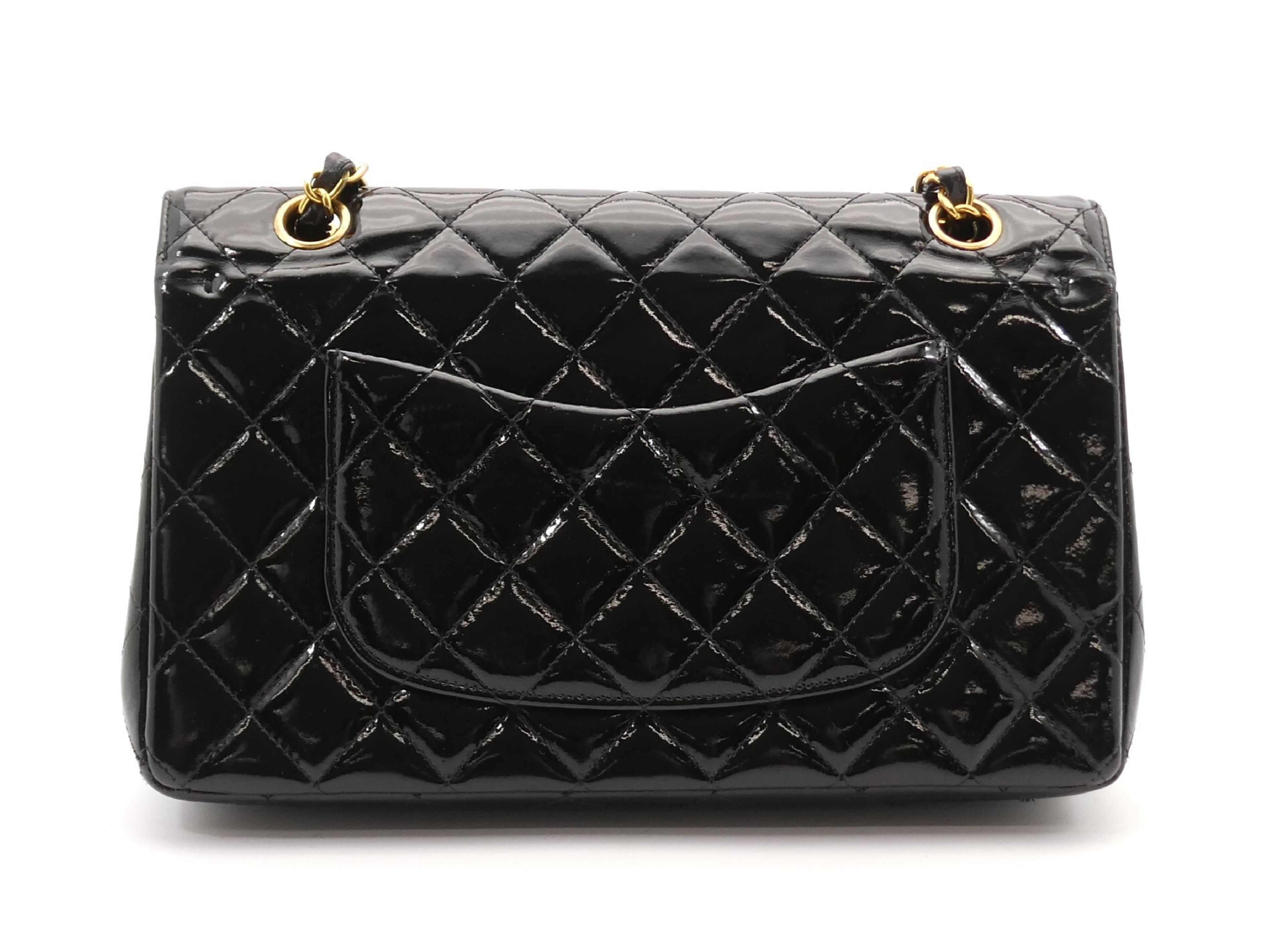 Matelassé Coco Mark Enamel Double Flap Double Chain Shoulder Bag — view 2