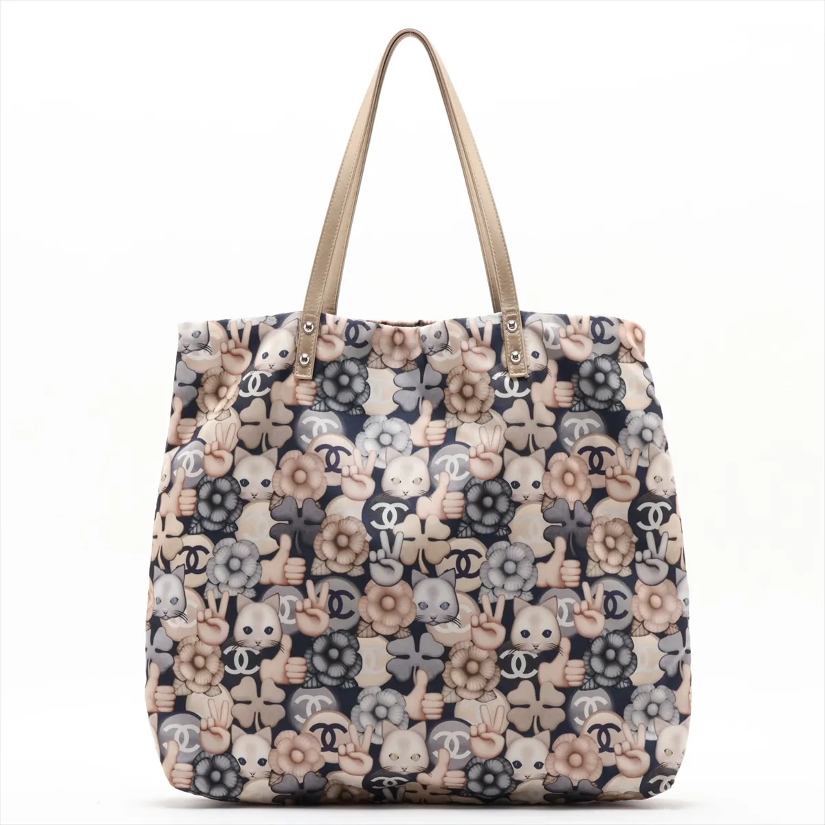 Choupette Nylon x Leather Tote Bag, Beige x Blue, Silver Hardware, Item Number 23416665 (Serial Number 23) — view 2