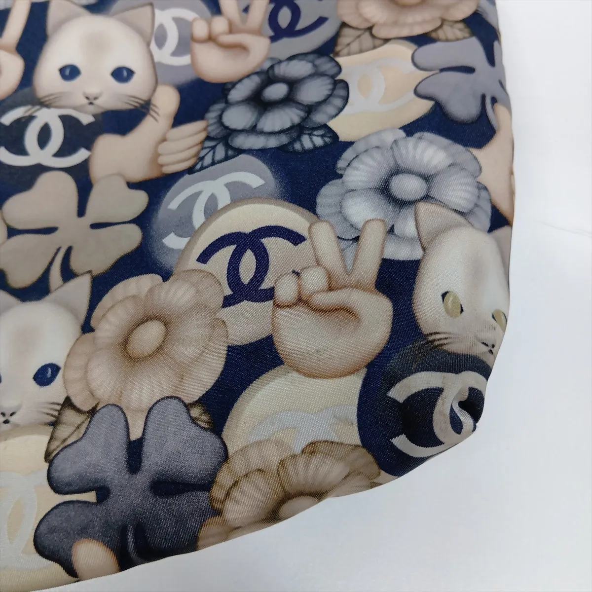 Choupette Nylon x Leather Tote Bag, Beige x Blue, Silver Hardware, Item Number 23416665 (Serial Number 23) — view 11