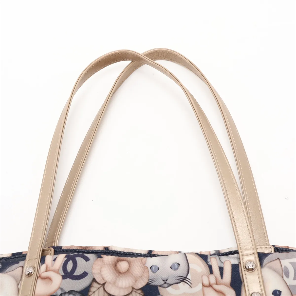 Choupette Nylon x Leather Tote Bag, Beige x Blue, Silver Hardware, Item Number 23416665 (Serial Number 23) — view 6