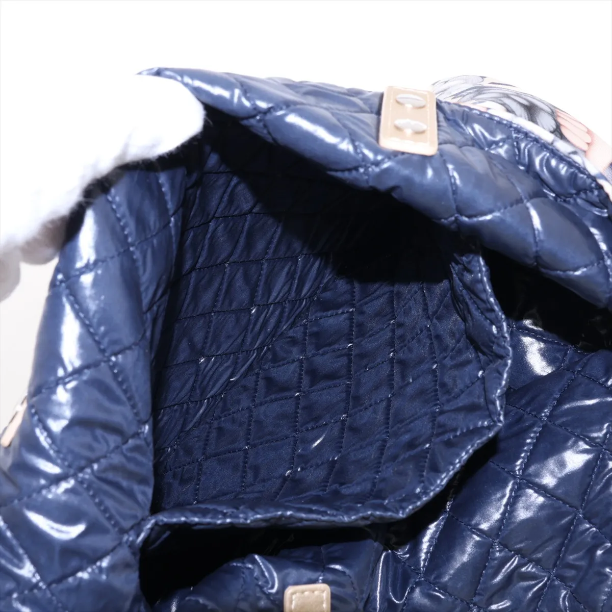 Choupette Nylon x Leather Tote Bag, Beige x Blue, Silver Hardware, Item Number 23416665 (Serial Number 23) — view 8