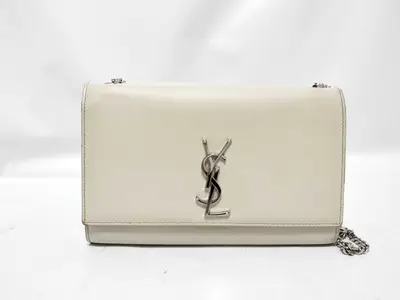 Classic Kate Leather Chain Shoulder Bag, White Shoulder Bag