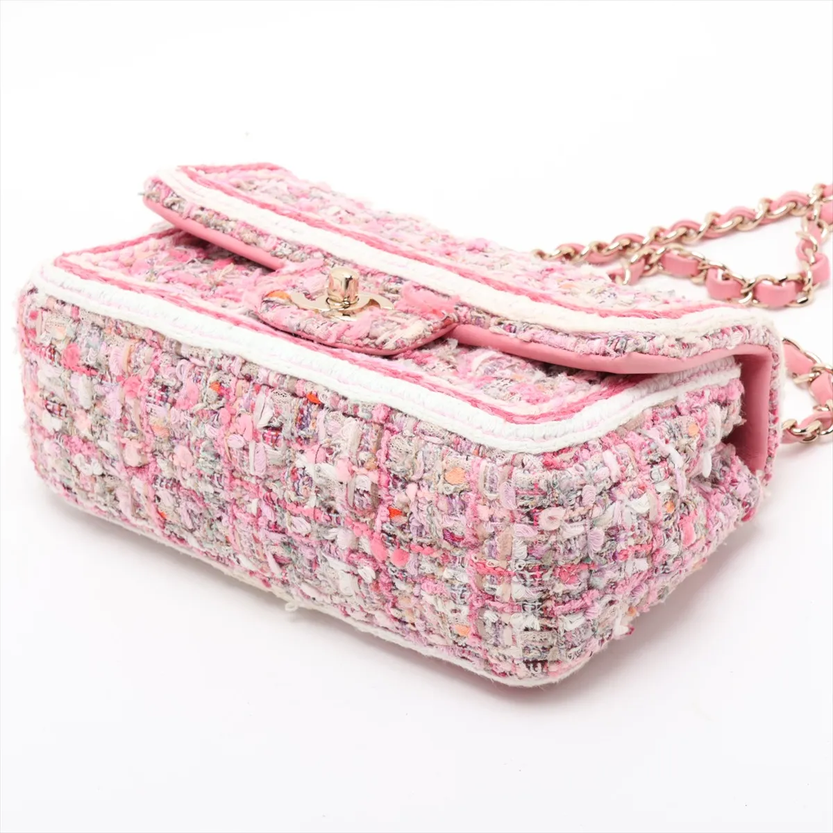 [Individually packaged] Chanel Coco Mark Tweed Single Flap Single Chain Bag, Pink with Gold Hardware, 27806412, Serial Number 27 — view 3