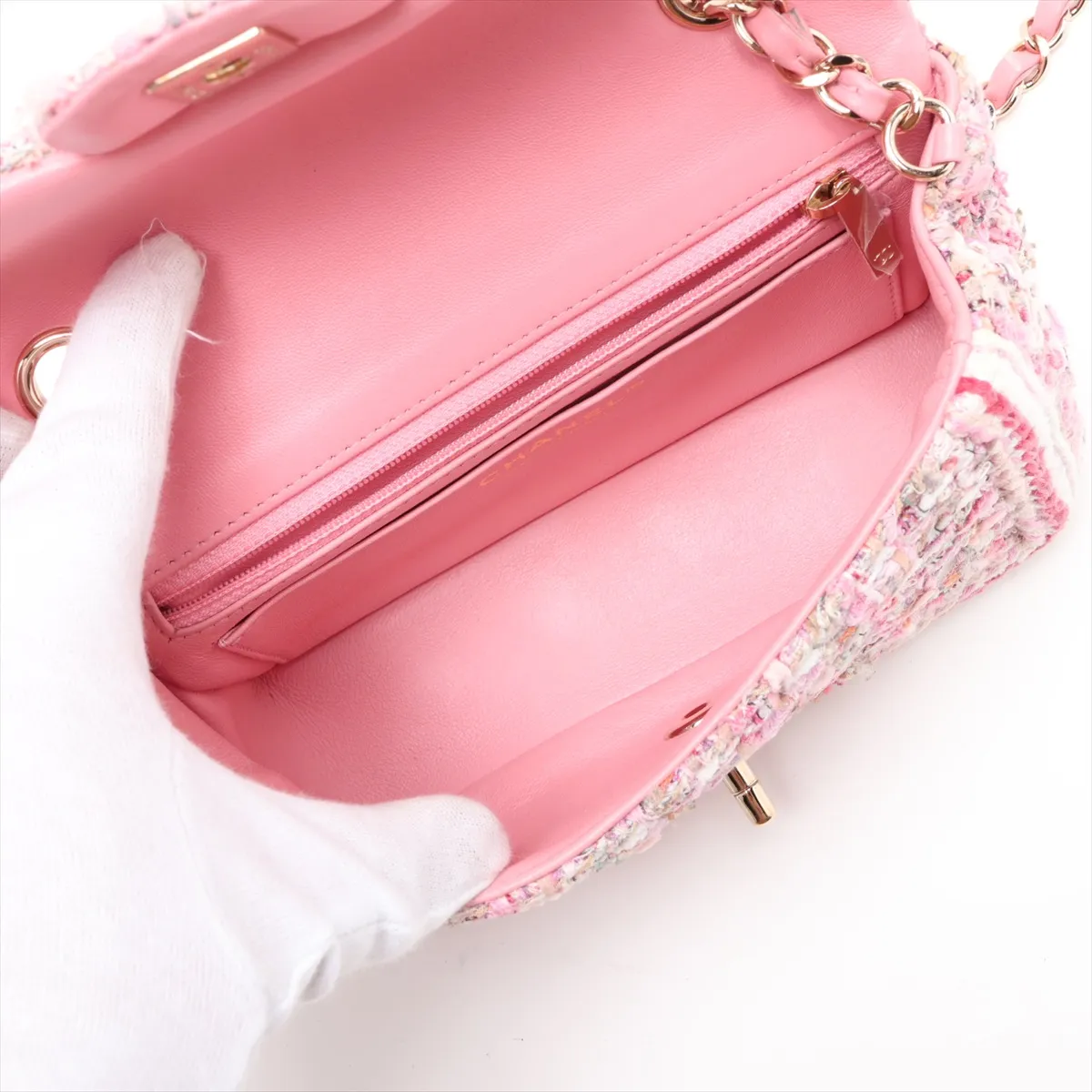 [Individually packaged] Chanel Coco Mark Tweed Single Flap Single Chain Bag, Pink with Gold Hardware, 27806412, Serial Number 27 — view 6