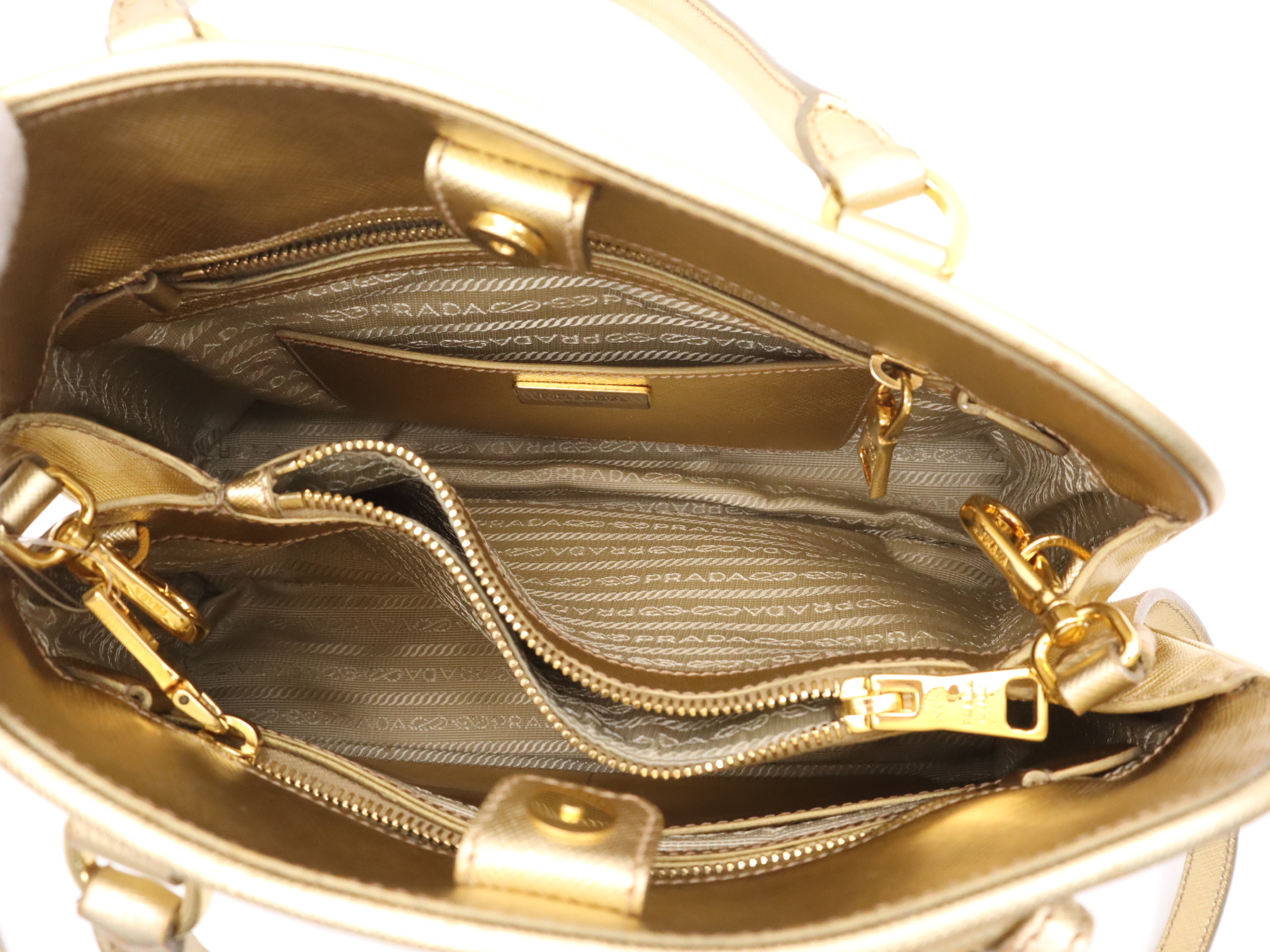 Leather Triangle Logo 2-Way Handbag with Gold Shoulder Strap, Name Tag, and Card Holder — view 12