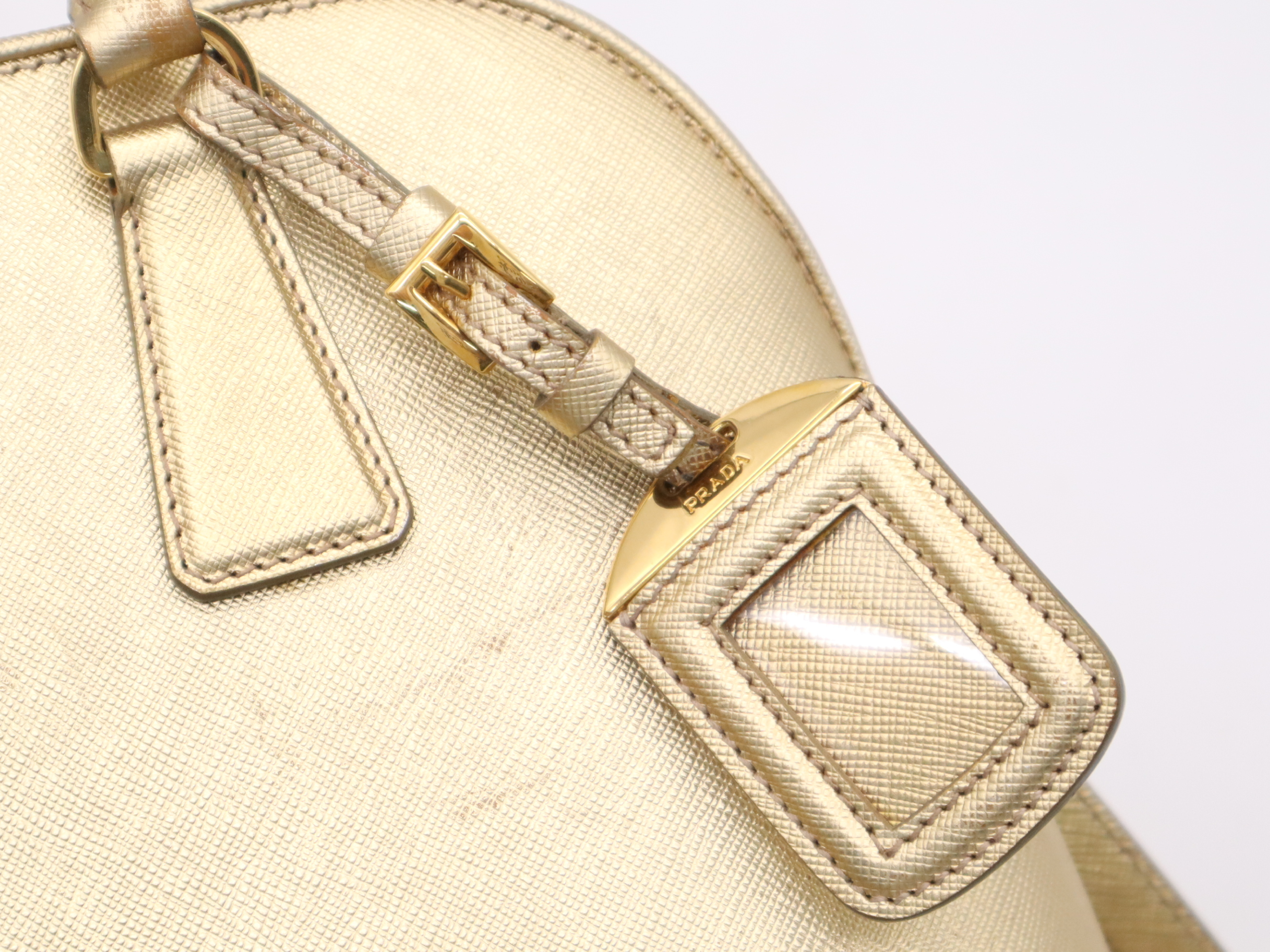 Leather Triangle Logo 2-Way Handbag with Gold Shoulder Strap, Name Tag, and Card Holder — view 14