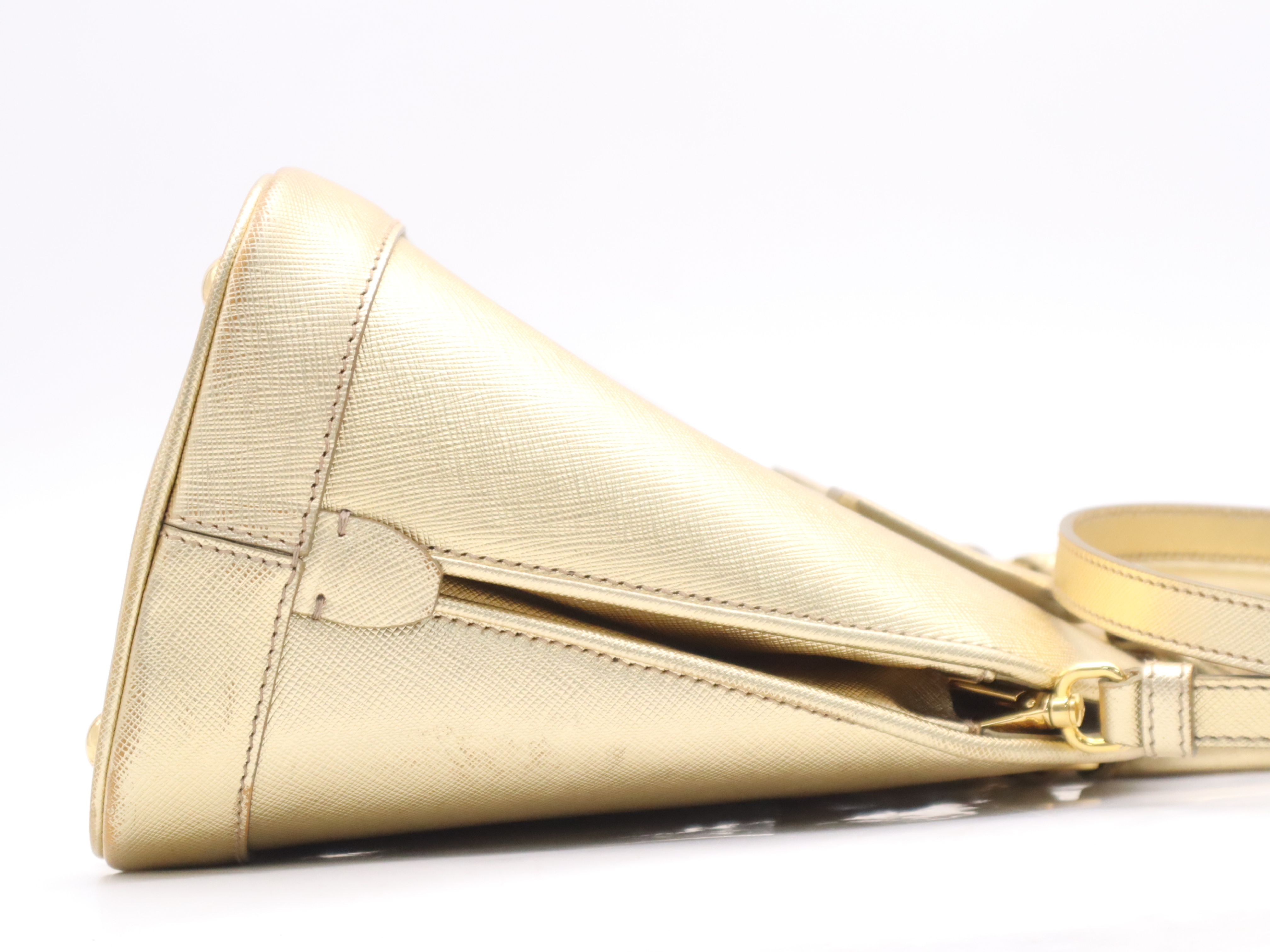 Leather Triangle Logo 2-Way Handbag with Gold Shoulder Strap, Name Tag, and Card Holder — view 5