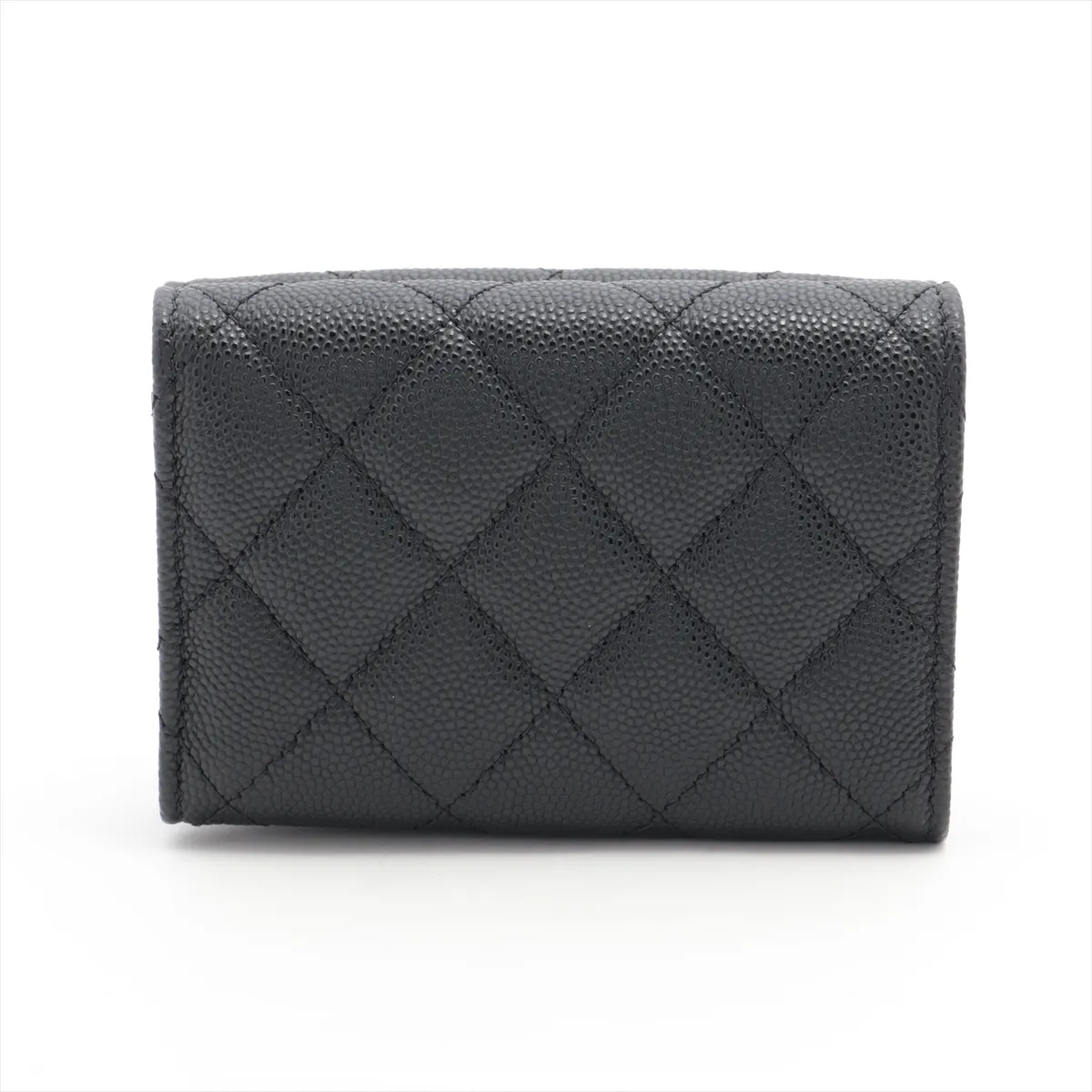 Matelasse Caviar Skin Compact Wallet Black Gold Hardware HHC005L3 — view 2