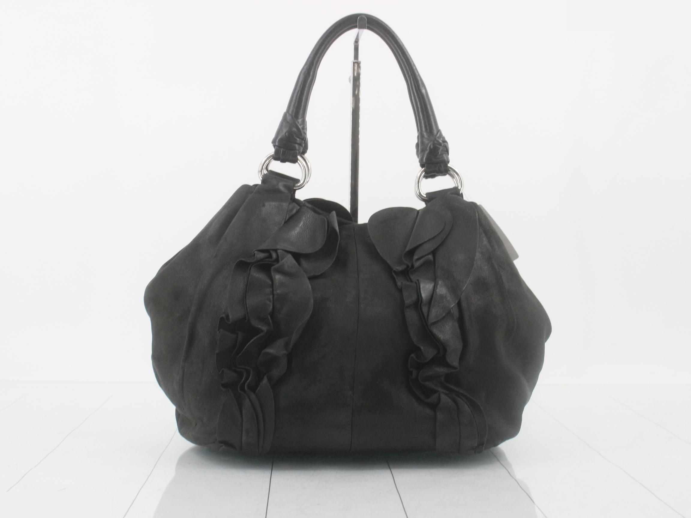 Frilled shoulder bag, leather — view 2