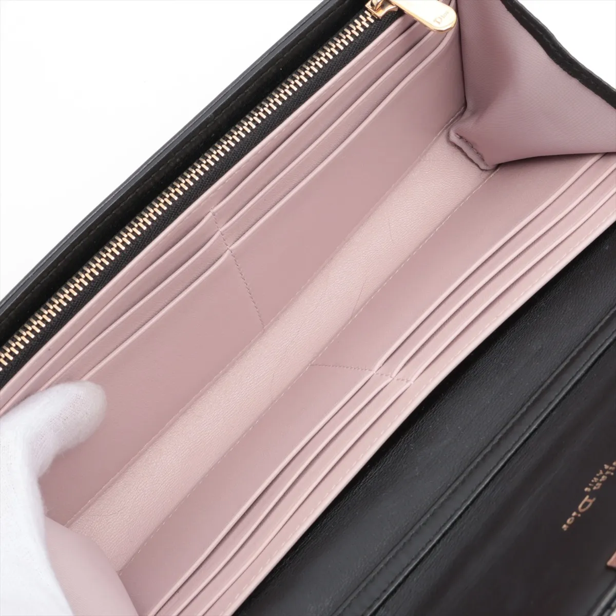 Lady Dior Cannage Leather Chain Wallet Black — view 3