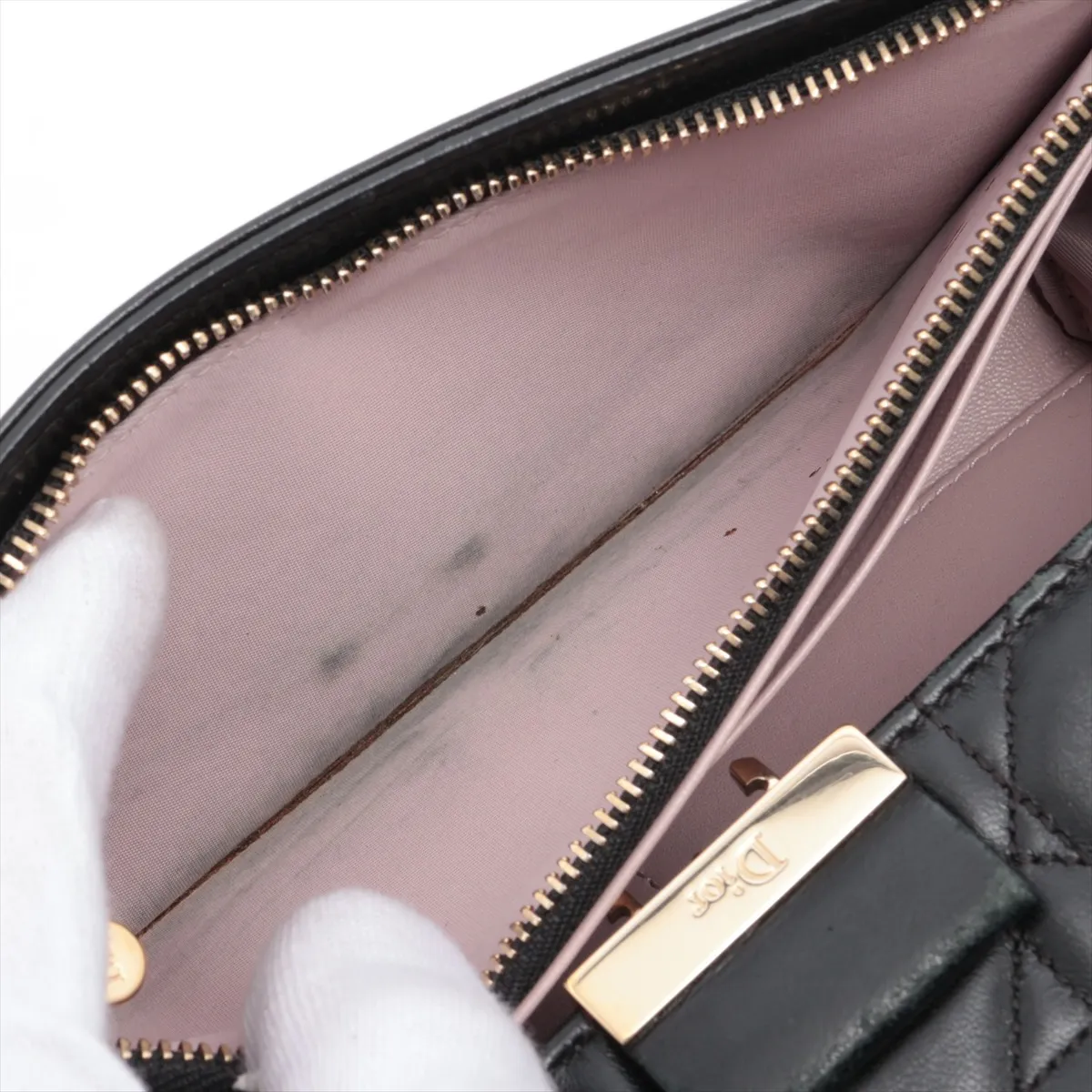 Lady Dior Cannage Leather Chain Wallet Black — view 4