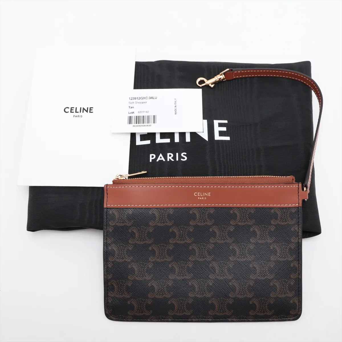 Triomphe Soft Shopper Bag, PVC x Leather Shoulder Bag, Brown — view 9
