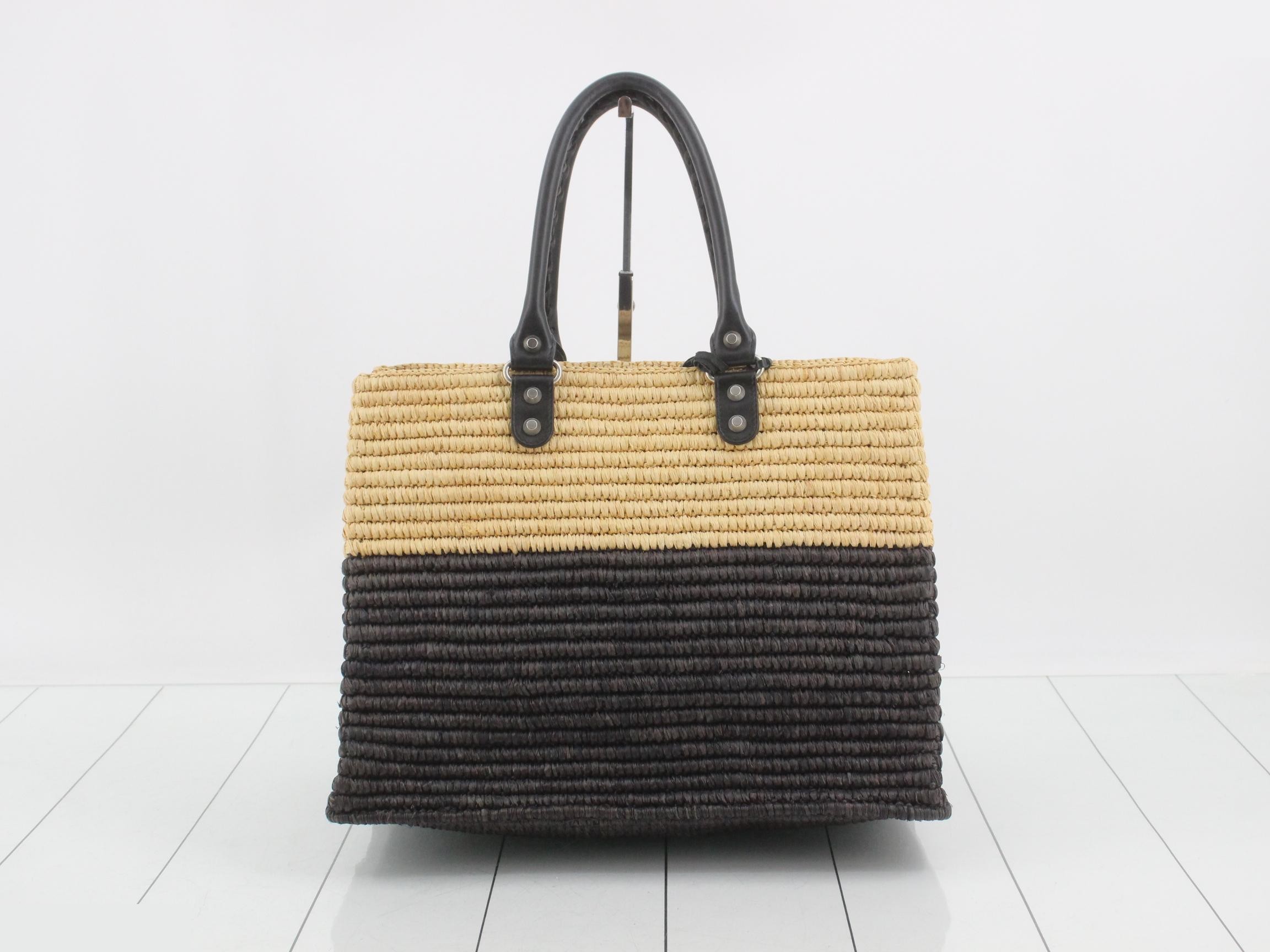 Panier Raffia Basket Bag Tote Bag with Pouch, Two-Tone — view 2