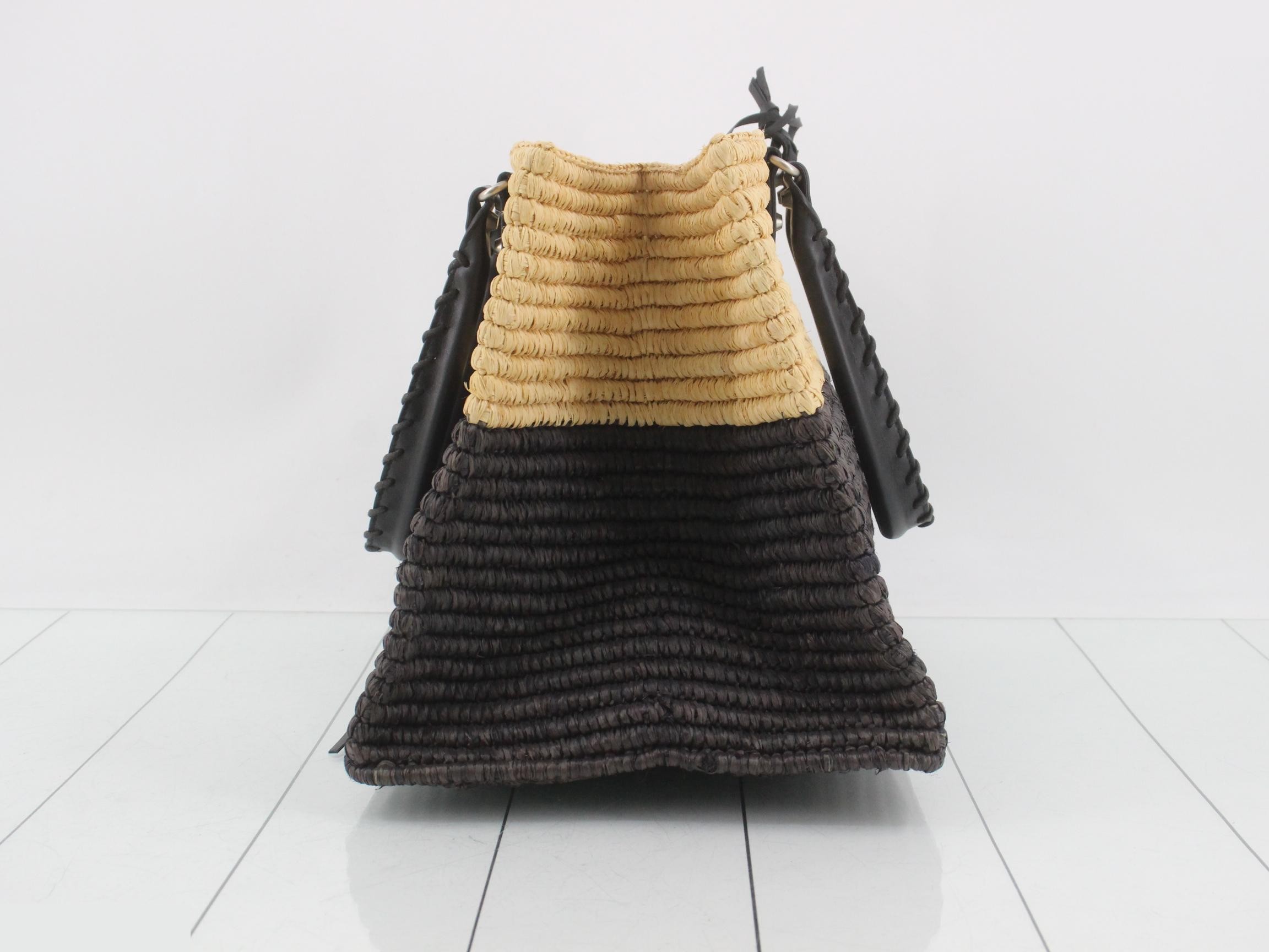 Panier Raffia Basket Bag Tote Bag with Pouch, Two-Tone — view 3