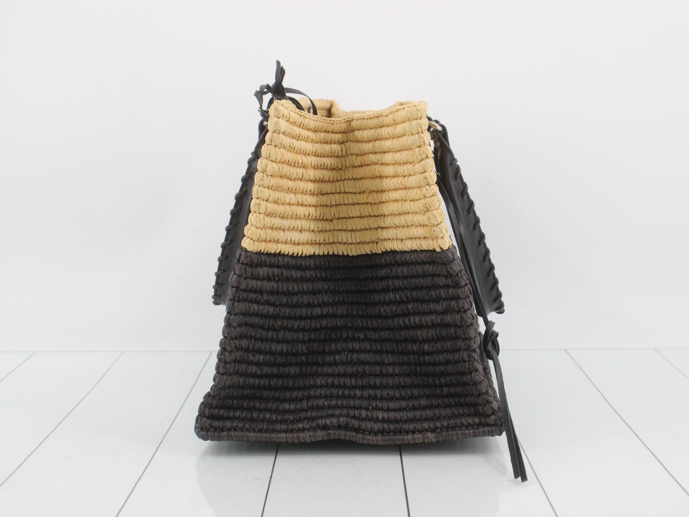 Panier Raffia Basket Bag Tote Bag with Pouch, Two-Tone — view 4