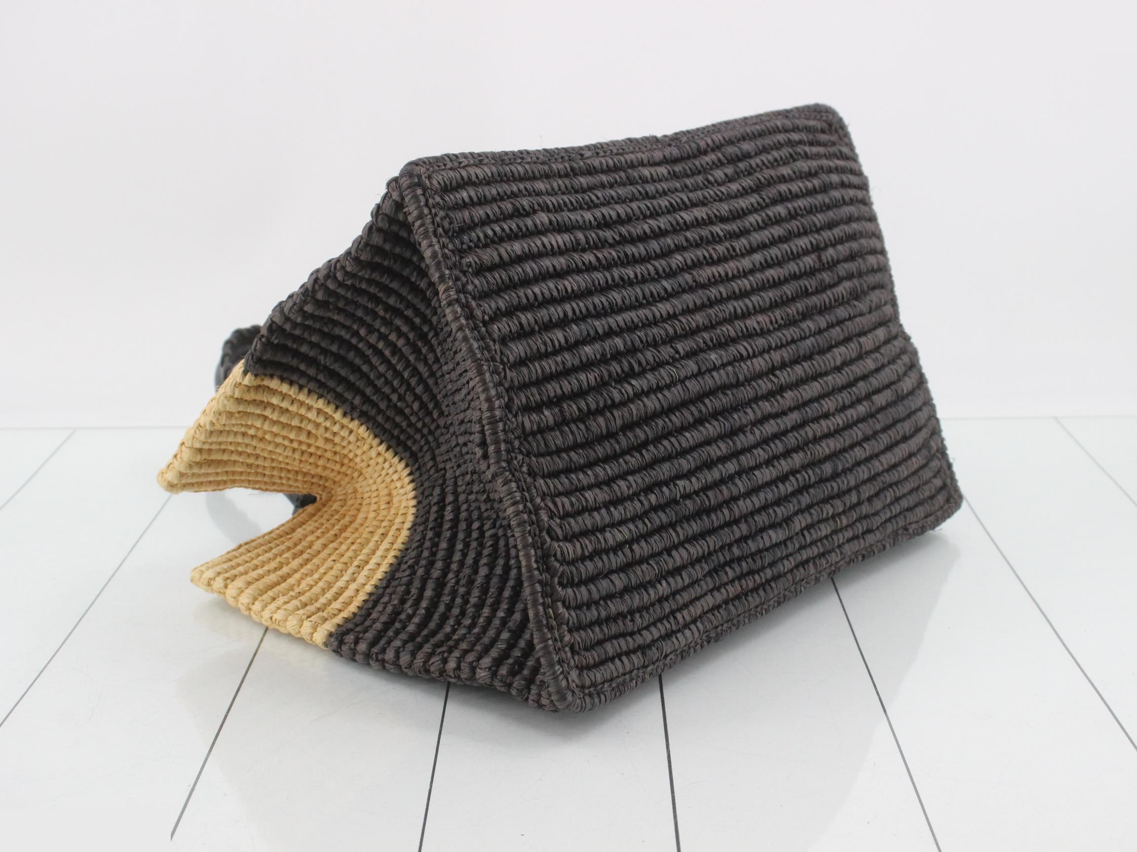 Panier Raffia Basket Bag Tote Bag with Pouch, Two-Tone — view 5