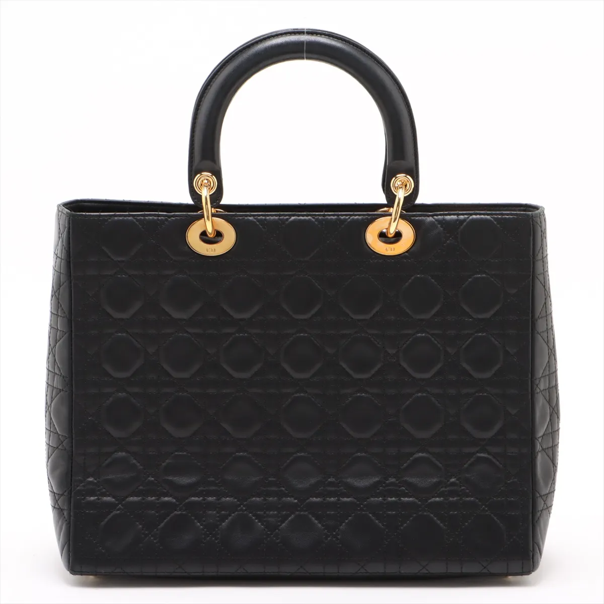 Lady Dior Cannage Large Leather 2-Way Handbag, Black — view 2