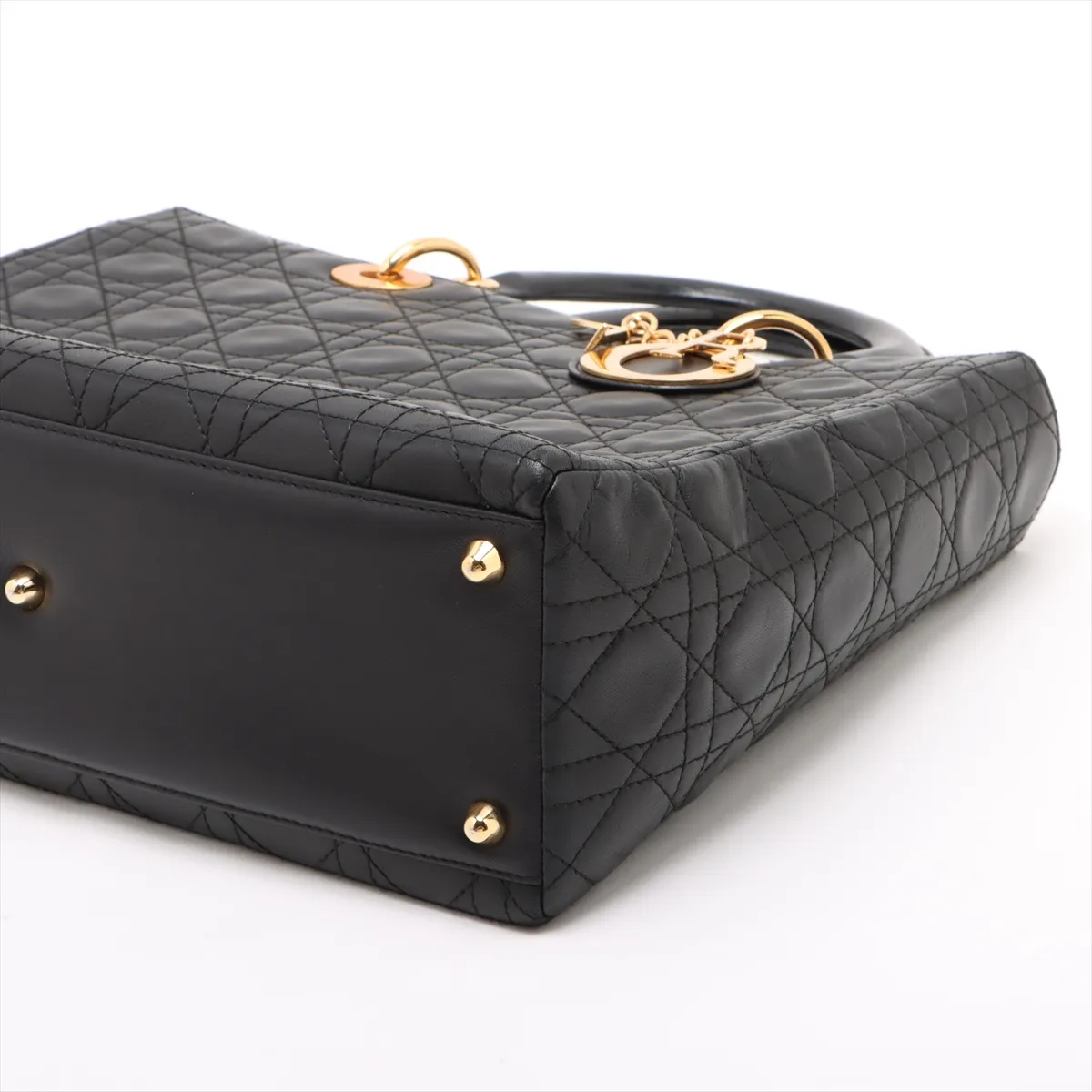 Lady Dior Cannage Large Leather 2-Way Handbag, Black — view 3