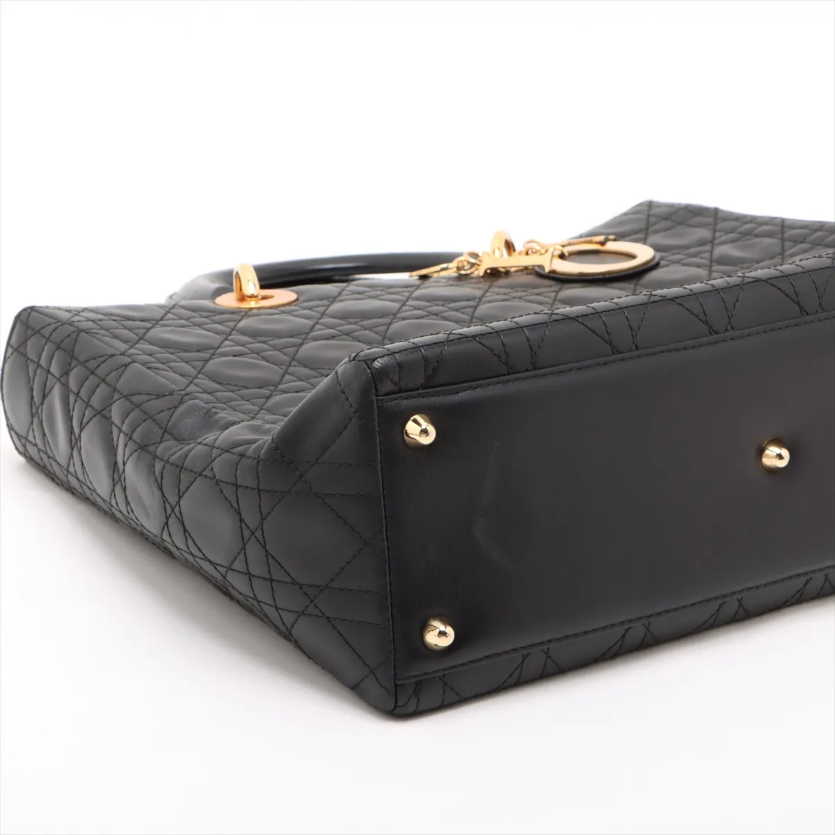 Lady Dior Cannage Large Leather 2-Way Handbag, Black — view 4