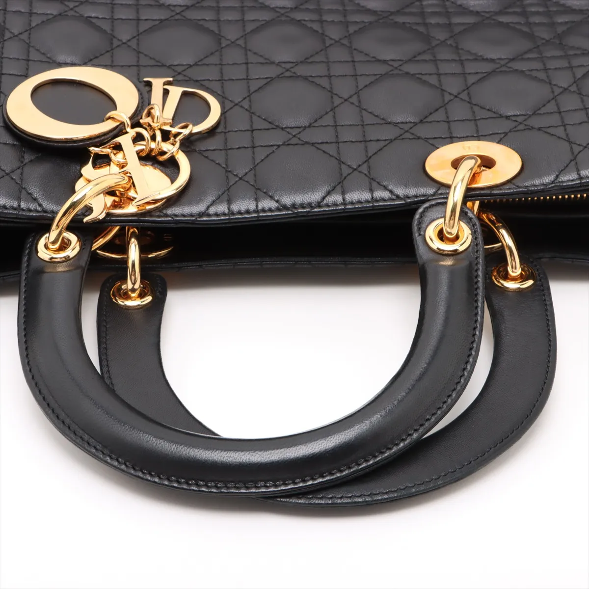 Lady Dior Cannage Large Leather 2-Way Handbag, Black — view 5