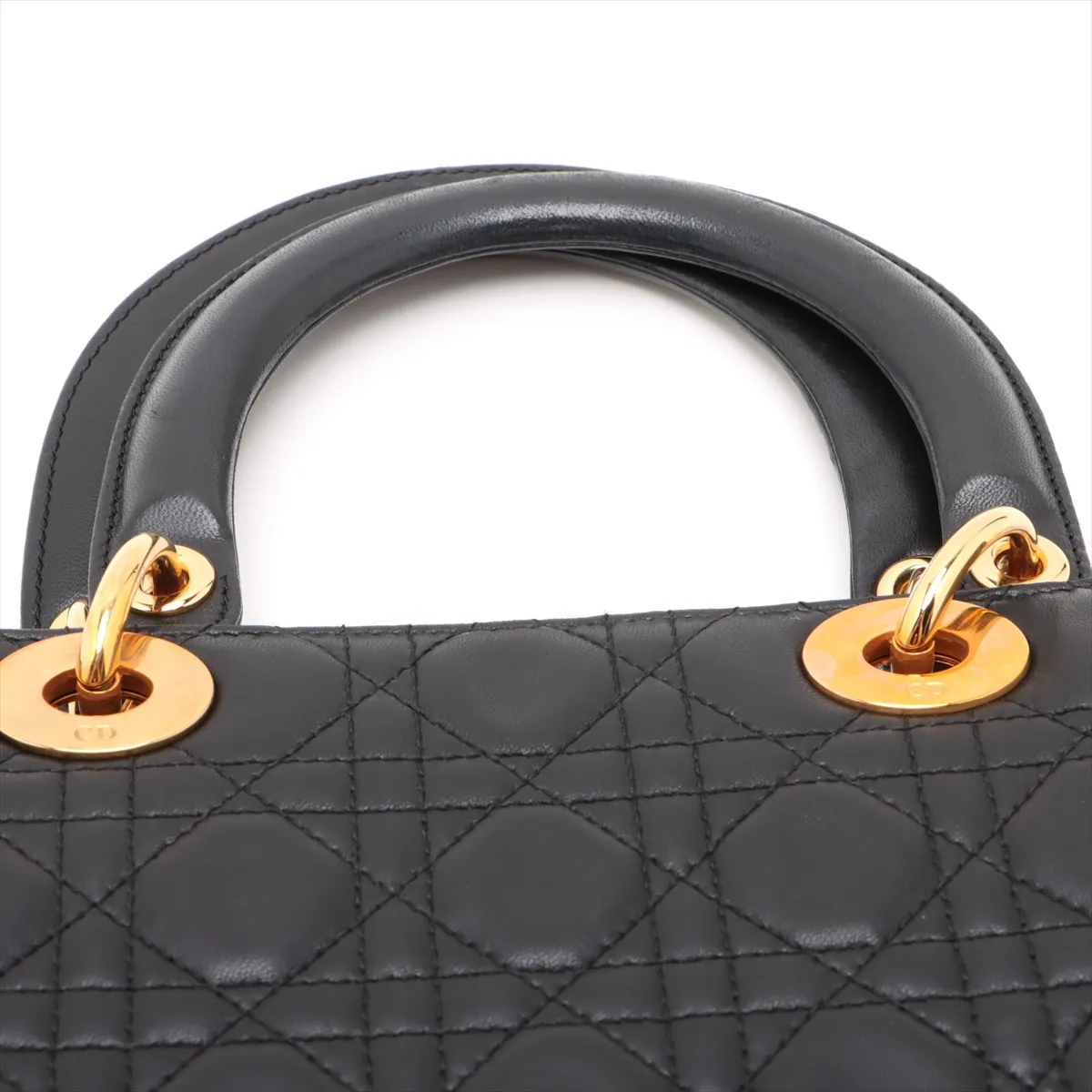 Lady Dior Cannage Large Leather 2-Way Handbag, Black — view 6