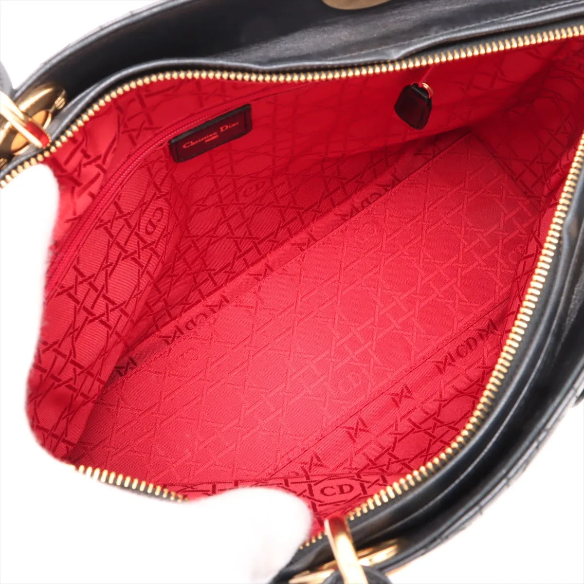 Lady Dior Cannage Large Leather 2-Way Handbag, Black — view 8