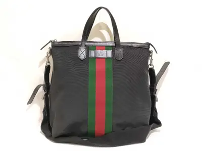 Sherry Line Nylon x Leather 2-Way Tote Bag, Black, 619751 (Outlet Tote Bag)