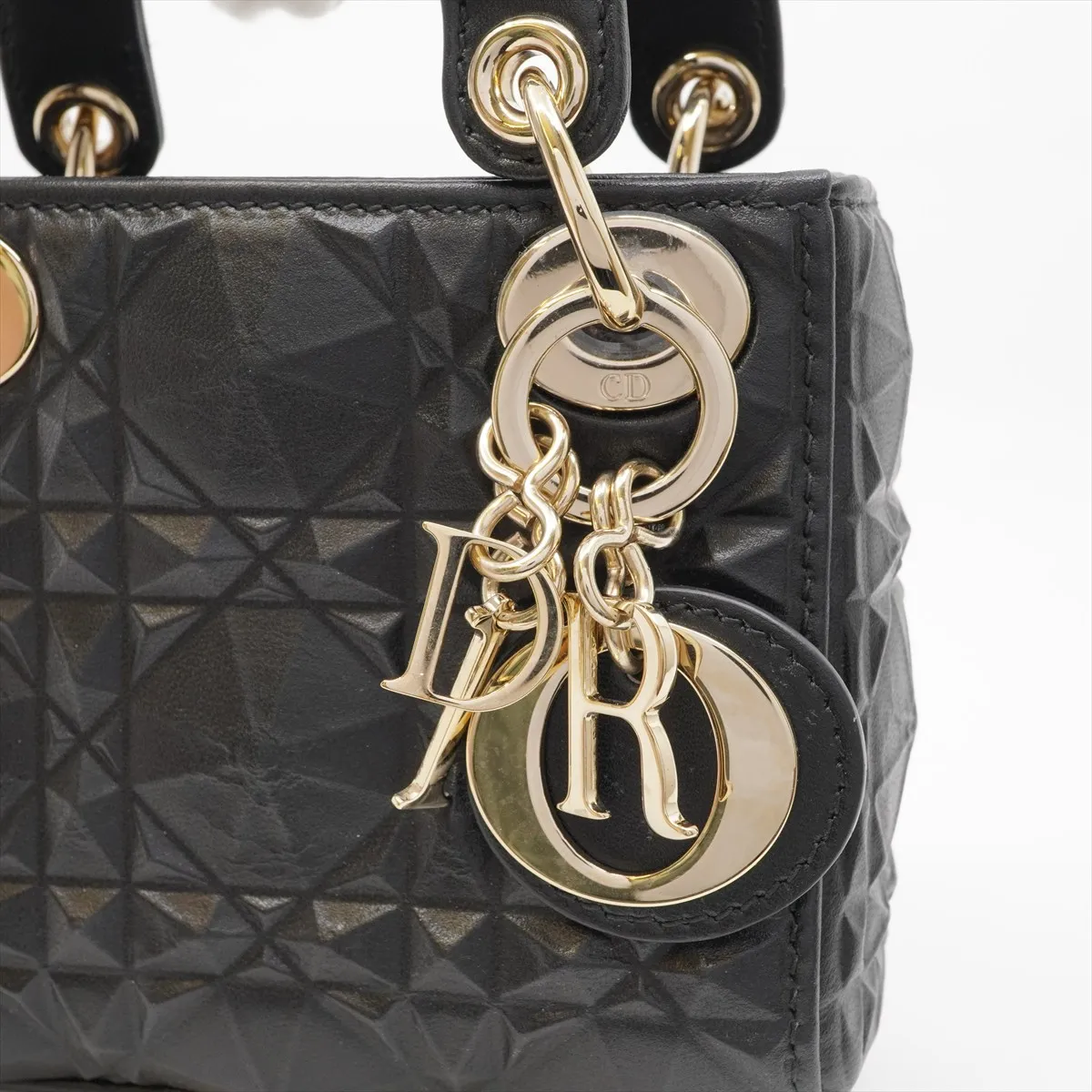Lady Dior Cannage Micro Calfskin 2-Way Handbag, Black, 10-MA-1202, Gold Hardware — view 12