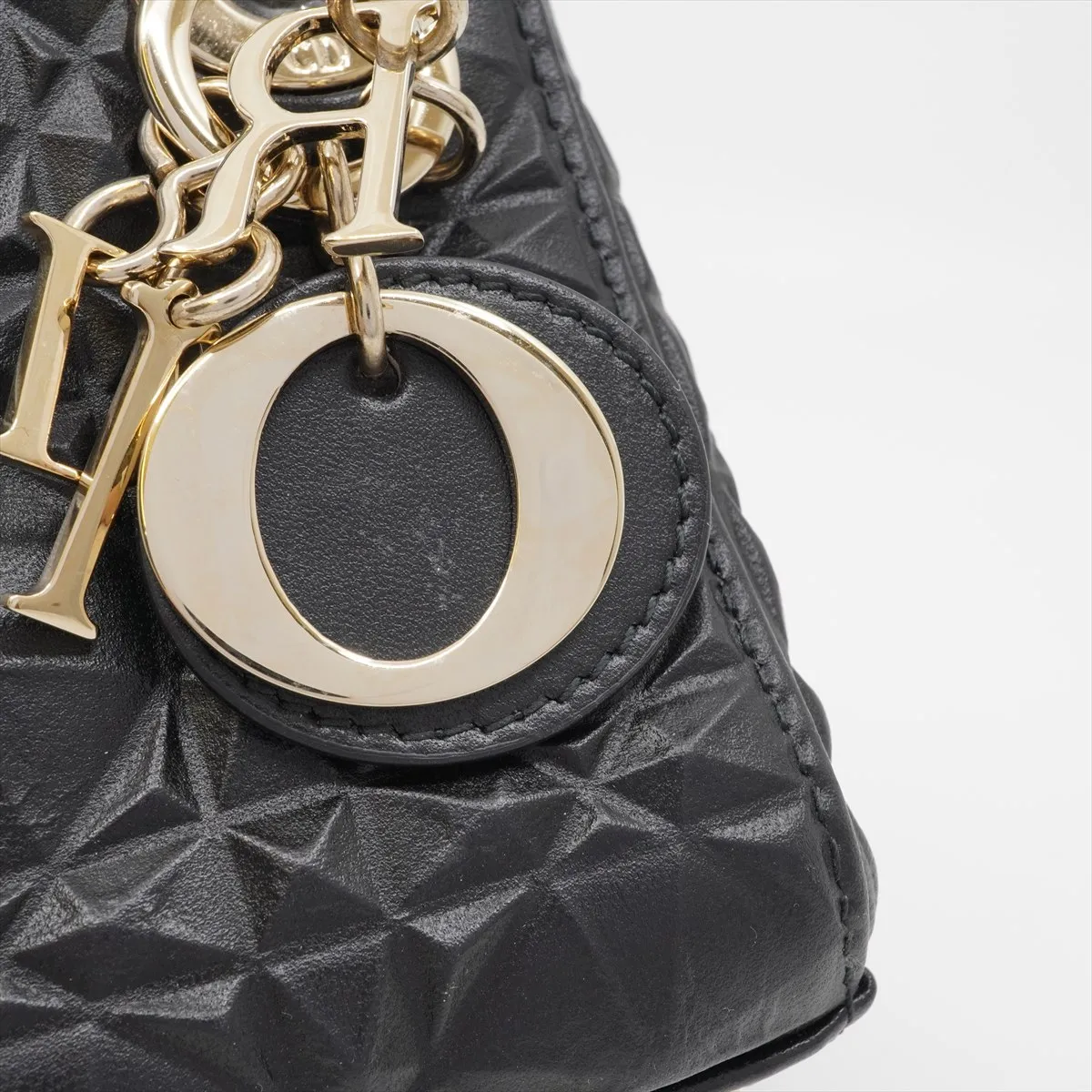 Lady Dior Cannage Micro Calfskin 2-Way Handbag, Black, 10-MA-1202, Gold Hardware — view 13