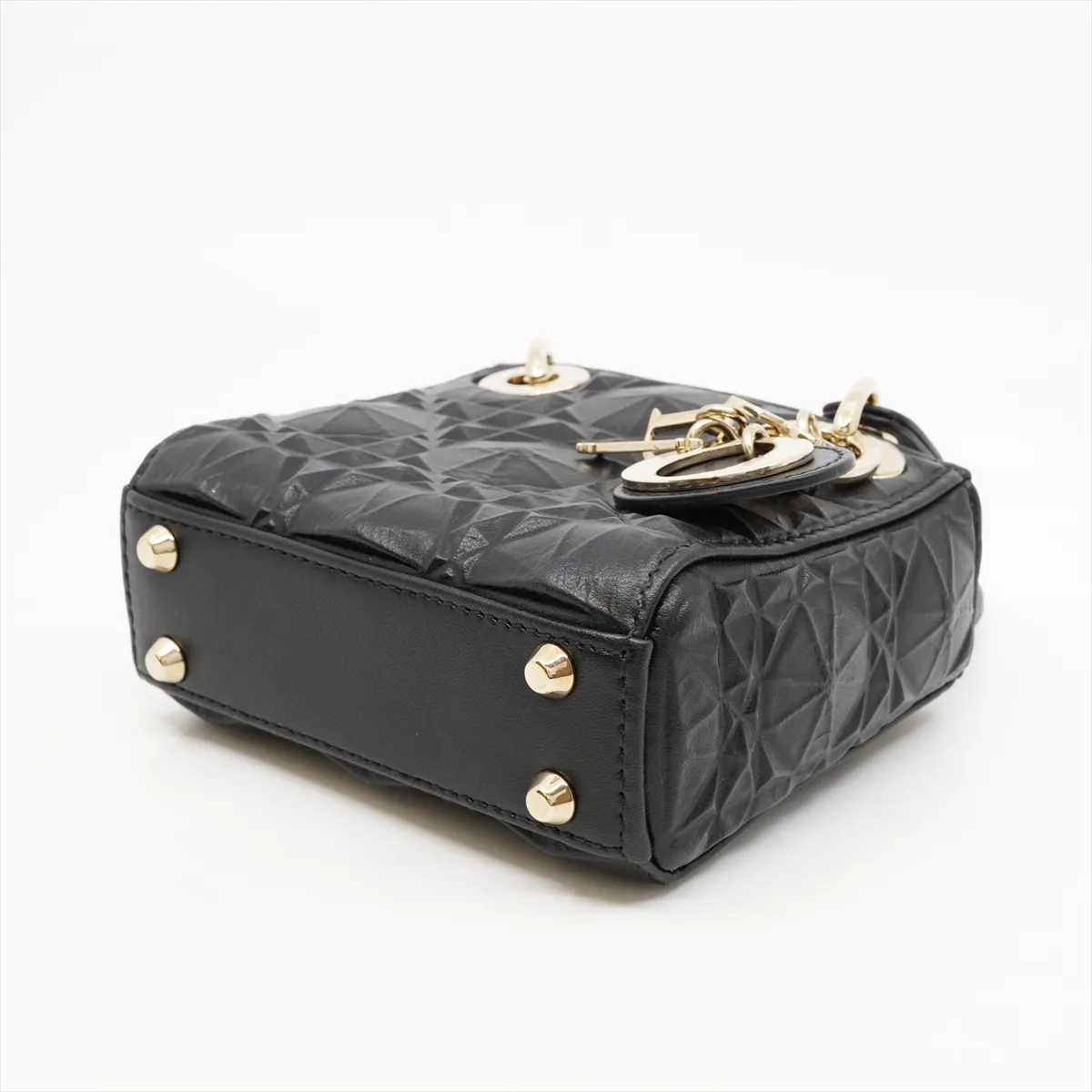 Lady Dior Cannage Micro Calfskin 2-Way Handbag, Black, 10-MA-1202, Gold Hardware — view 3