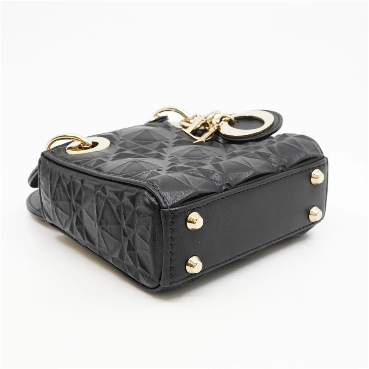 Lady Dior Cannage Micro Calfskin 2-Way Handbag, Black, 10-MA-1202, Gold Hardware — view 4