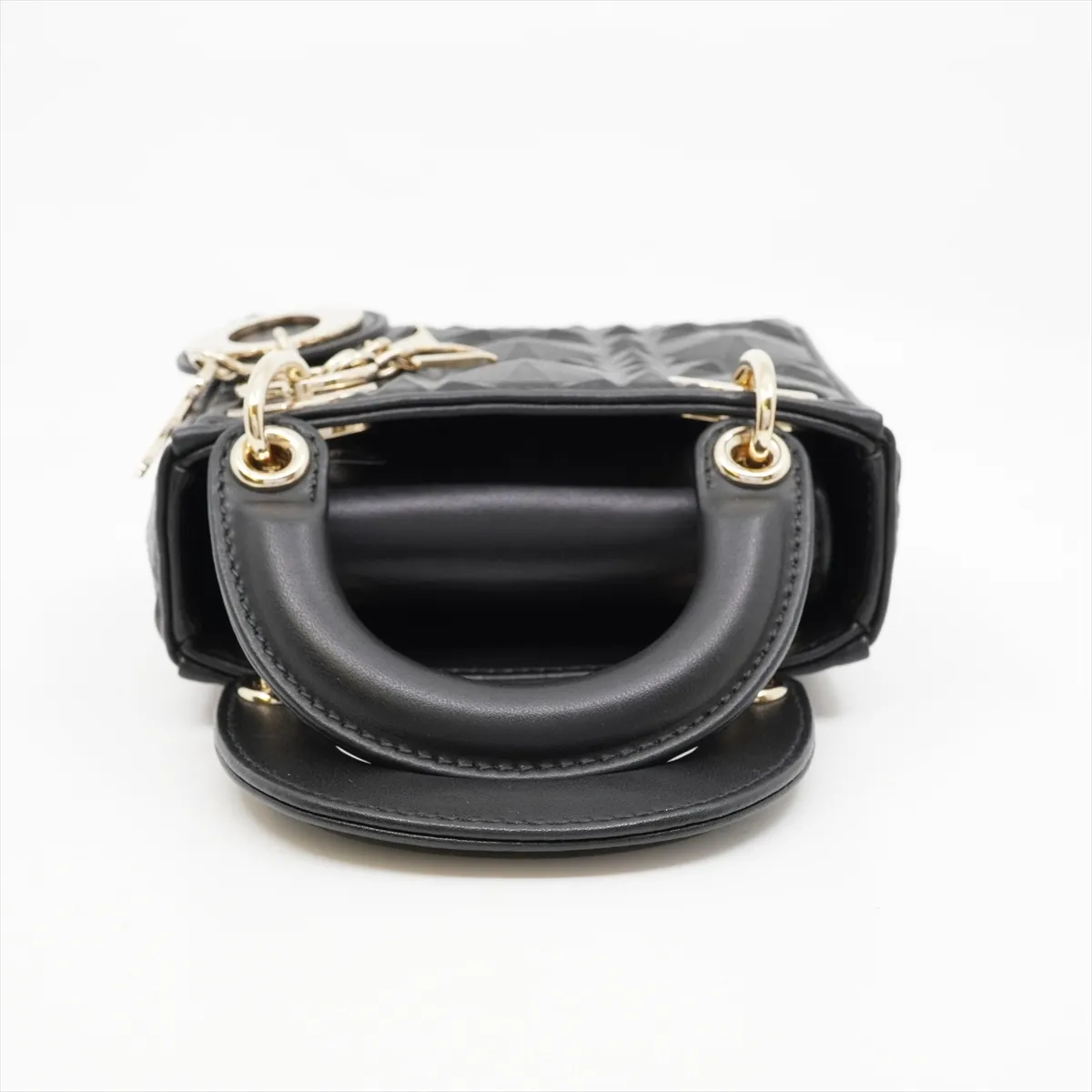 Lady Dior Cannage Micro Calfskin 2-Way Handbag, Black, 10-MA-1202, Gold Hardware — view 5