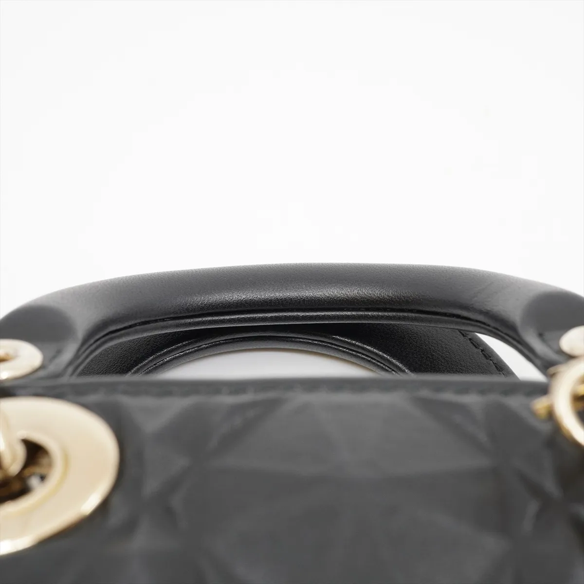 Lady Dior Cannage Micro Calfskin 2-Way Handbag, Black, 10-MA-1202, Gold Hardware — view 6