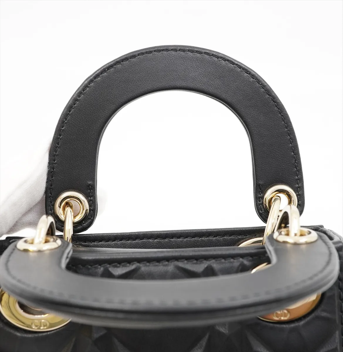 Lady Dior Cannage Micro Calfskin 2-Way Handbag, Black, 10-MA-1202, Gold Hardware — view 7