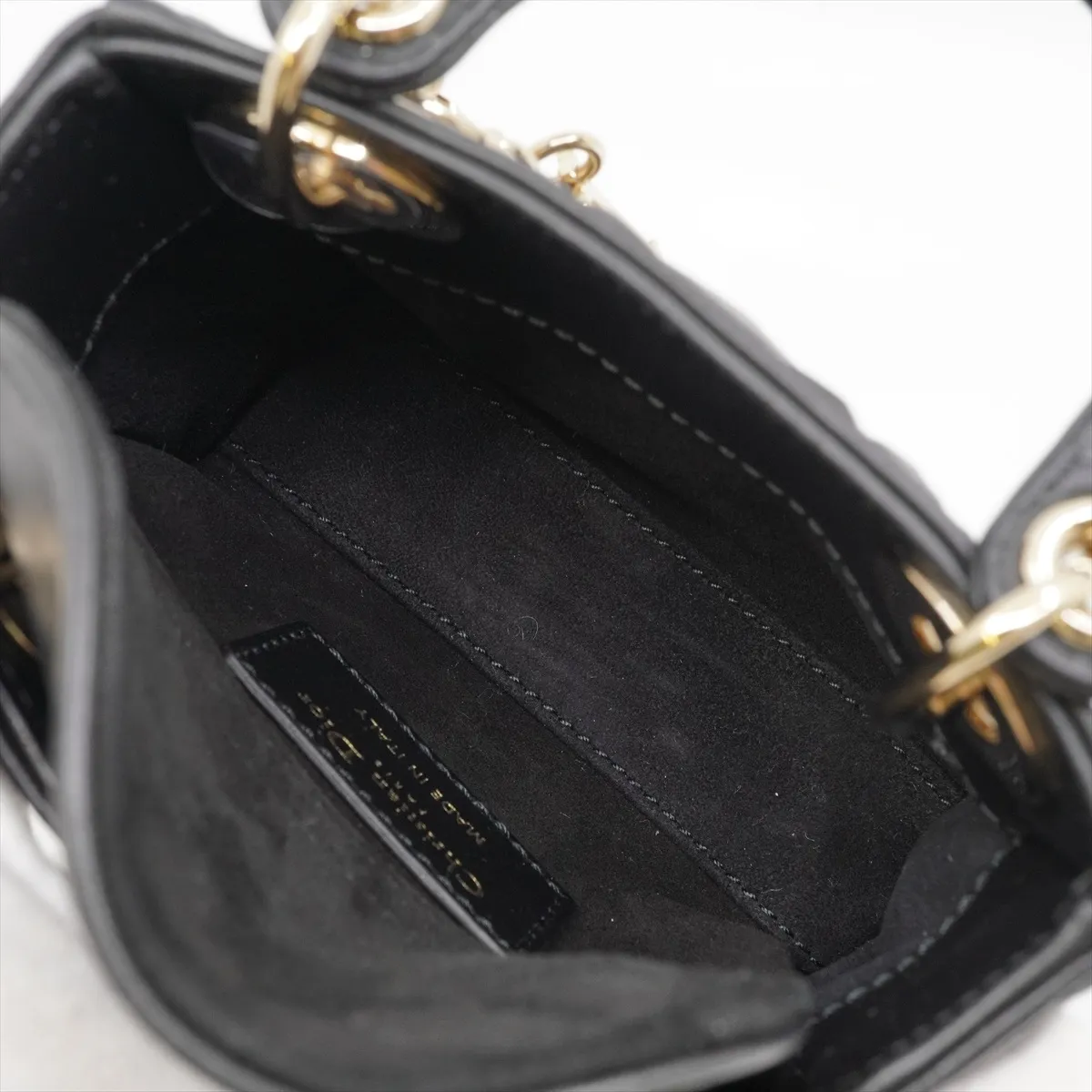 Lady Dior Cannage Micro Calfskin 2-Way Handbag, Black, 10-MA-1202, Gold Hardware — view 9
