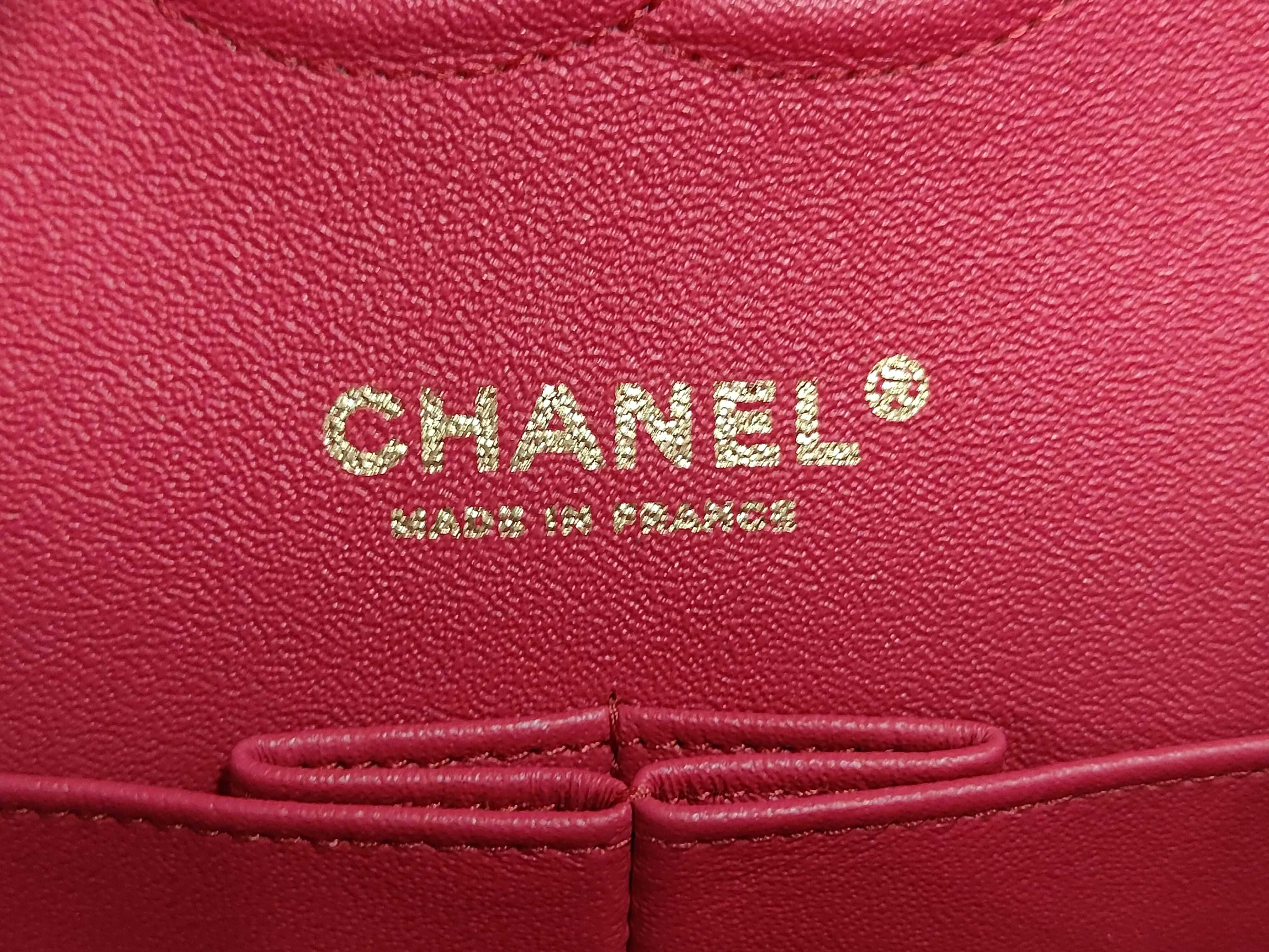 Matelassé Double Flap Chain Shoulder Bag, Lambskin, Red, Gold Hardware. — view 11
