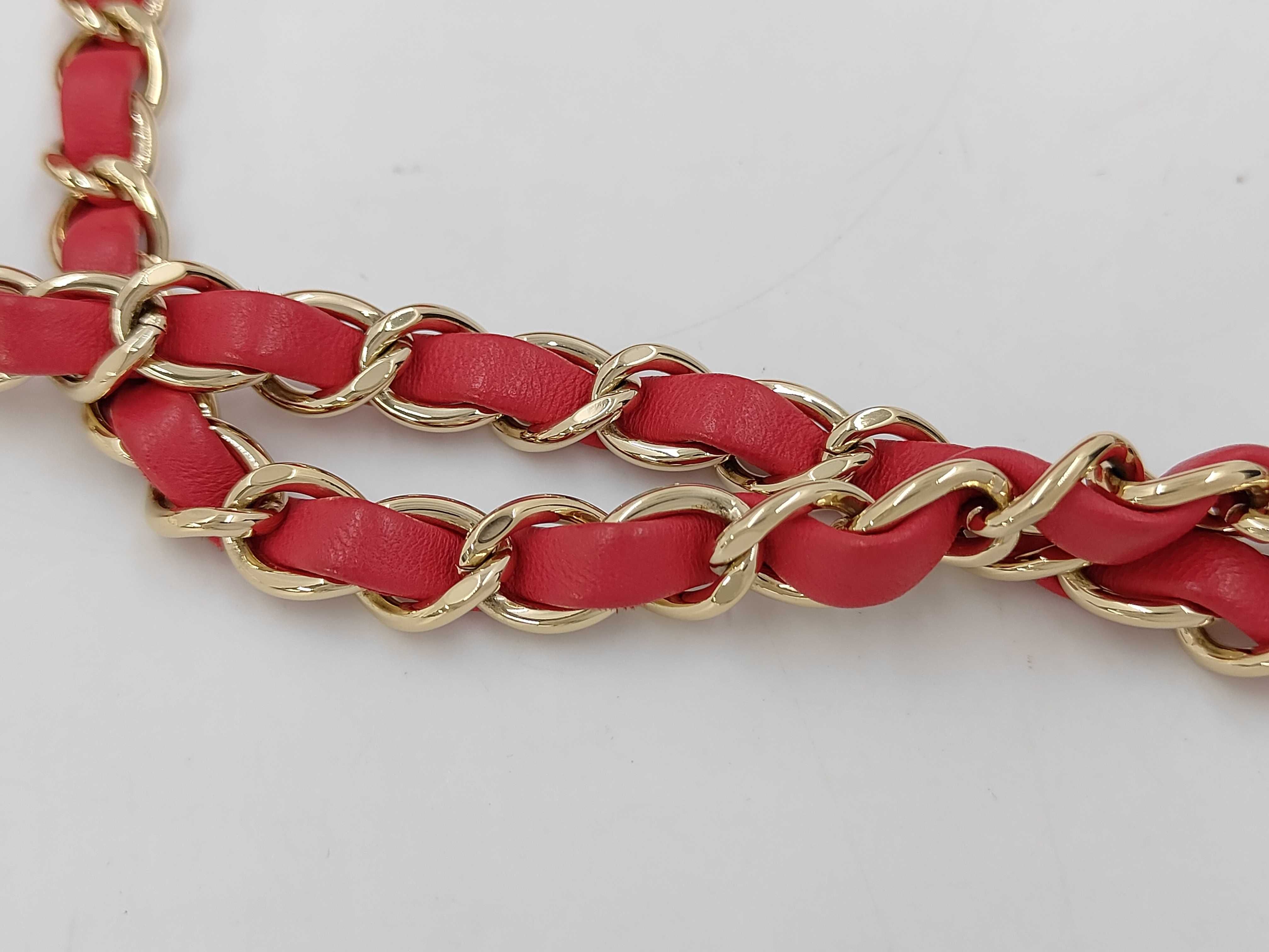 Matelassé Double Flap Chain Shoulder Bag, Lambskin, Red, Gold Hardware. — view 4