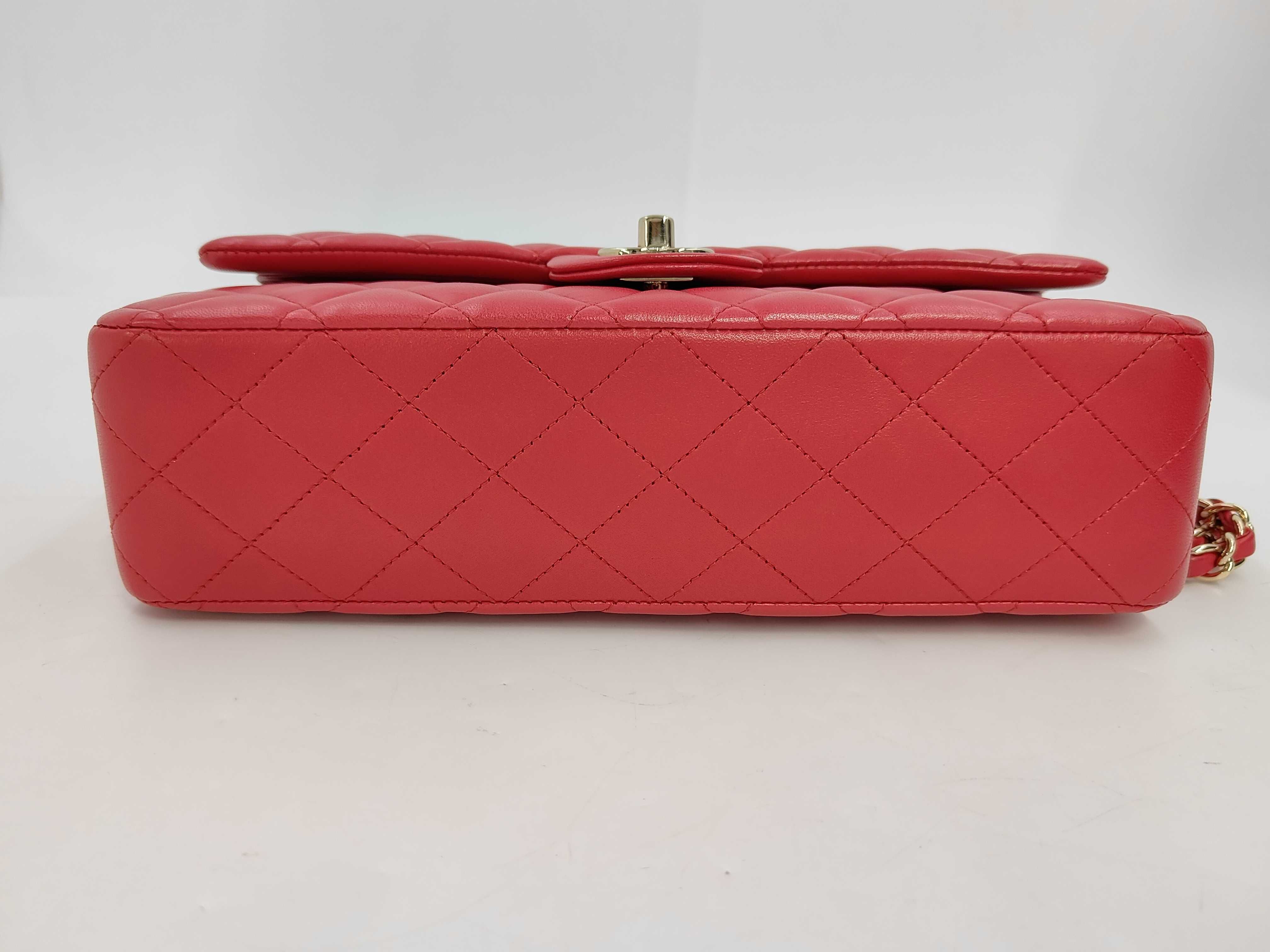 Matelassé Double Flap Chain Shoulder Bag, Lambskin, Red, Gold Hardware. — view 6