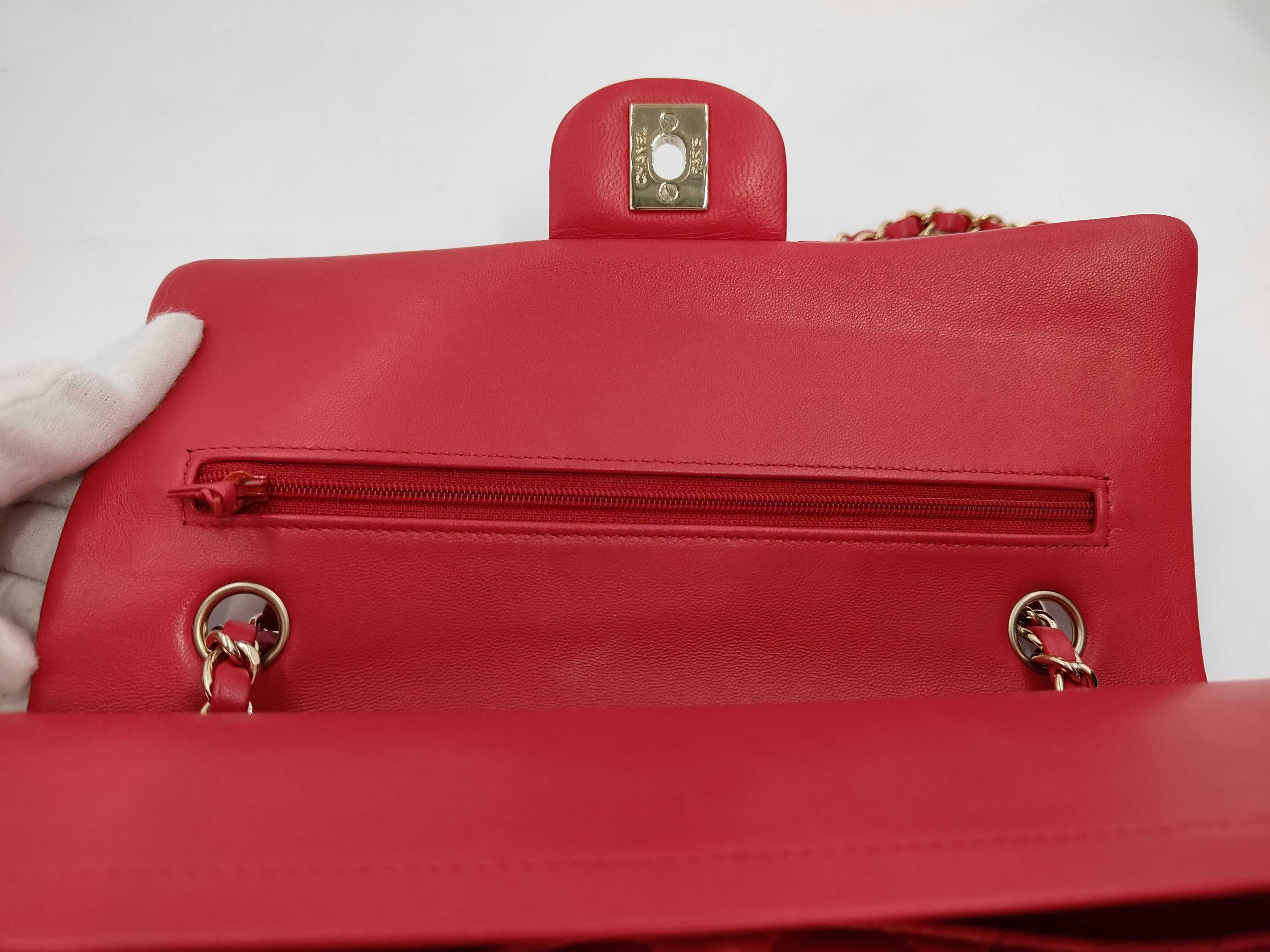 Matelassé Double Flap Chain Shoulder Bag, Lambskin, Red, Gold Hardware. — view 8