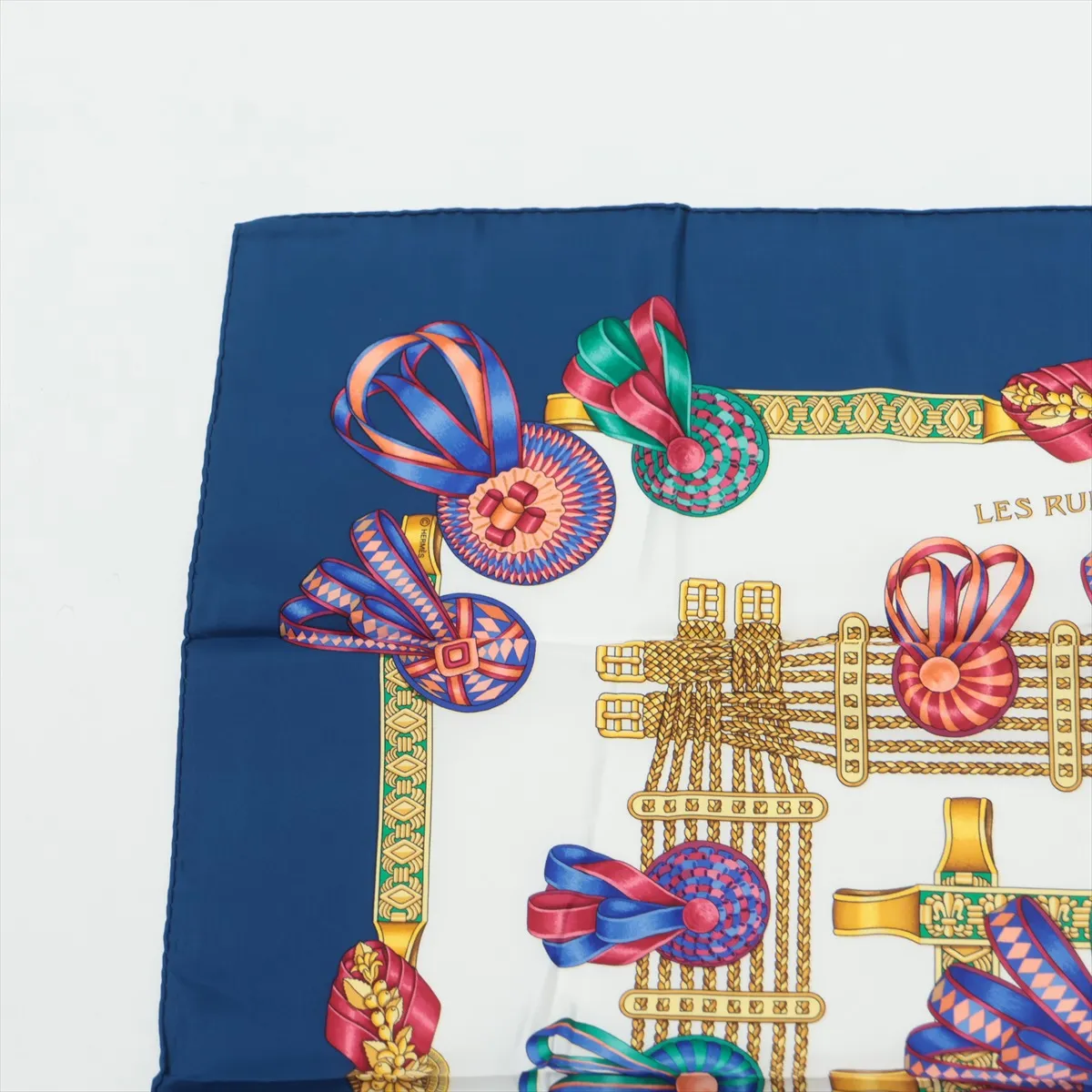 Carre 90 LES RUBANS DU CHEVAL Horse ribbon decoration Scarf Silk Blue — view 2